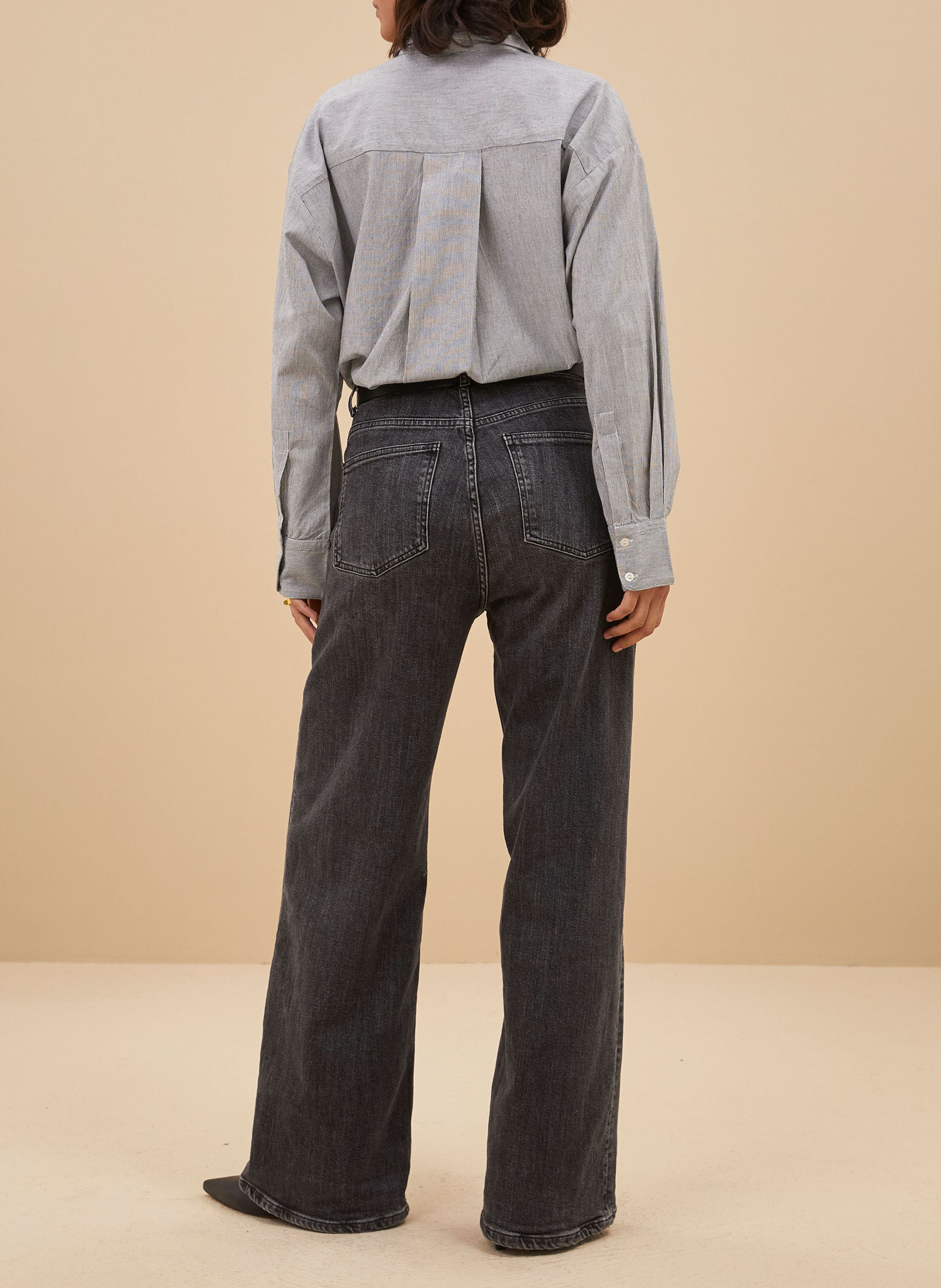 Jean large taille haute en coton bio BY BAR Gris