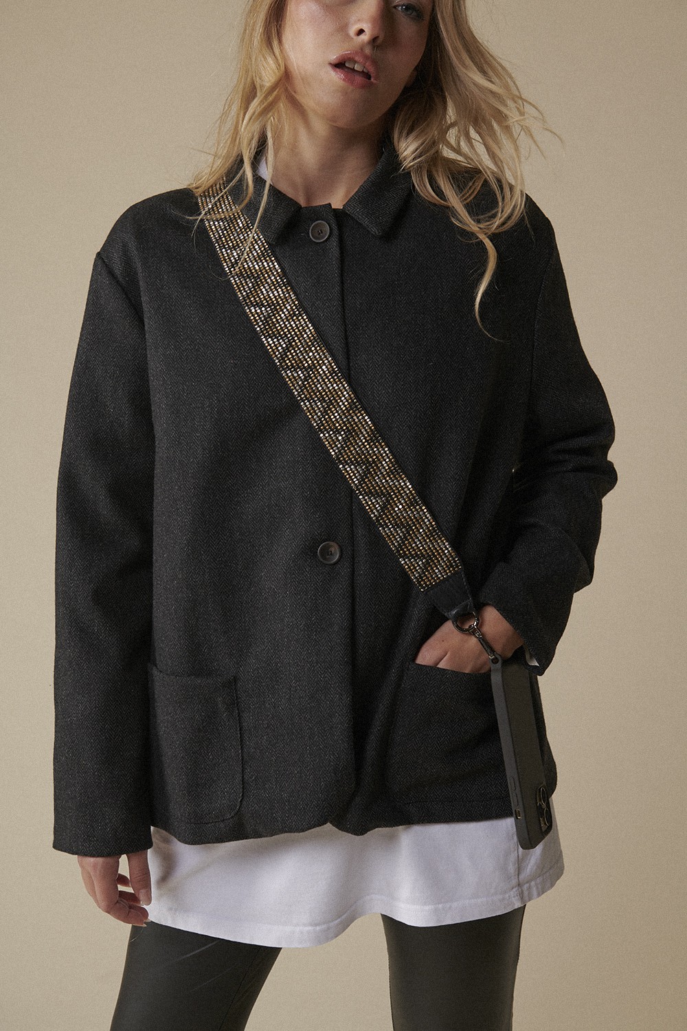 Leather phone cord LA COQUE FRANCAISE Black