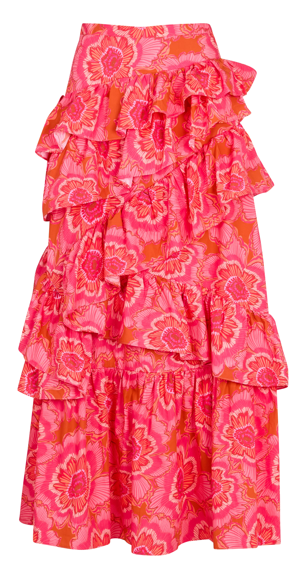 Jupe longue imprimée à volants asymétriques SUNDRESS Rose