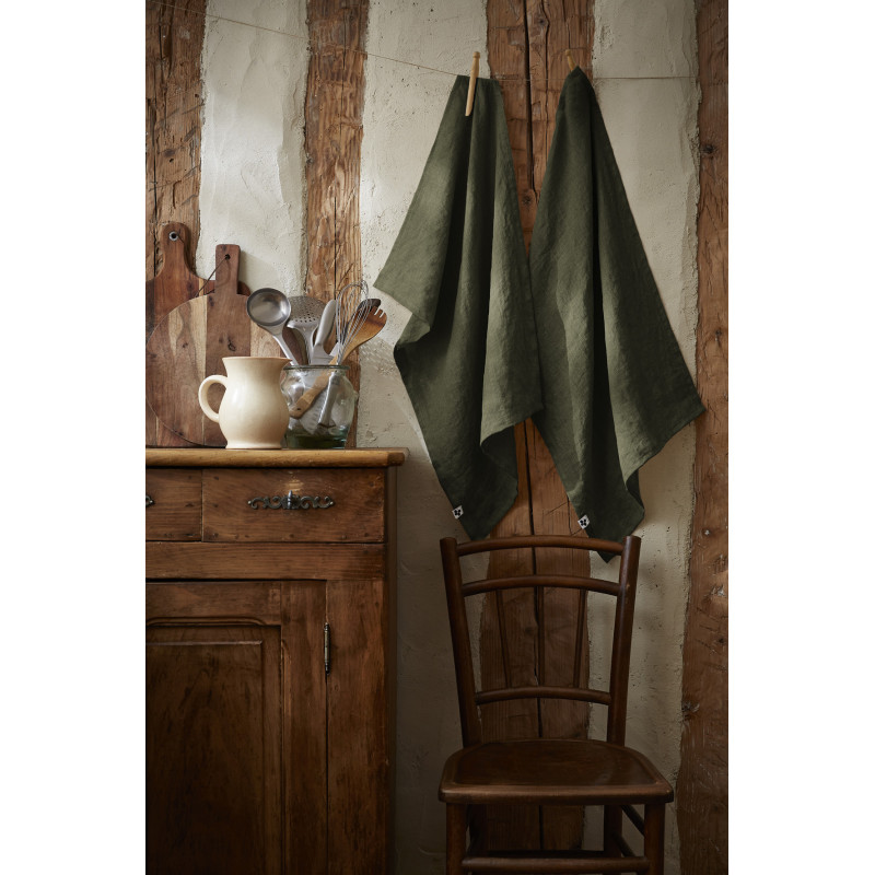 Set of 2 cotton muslin hand towels L'EFFET PAPILLON Green