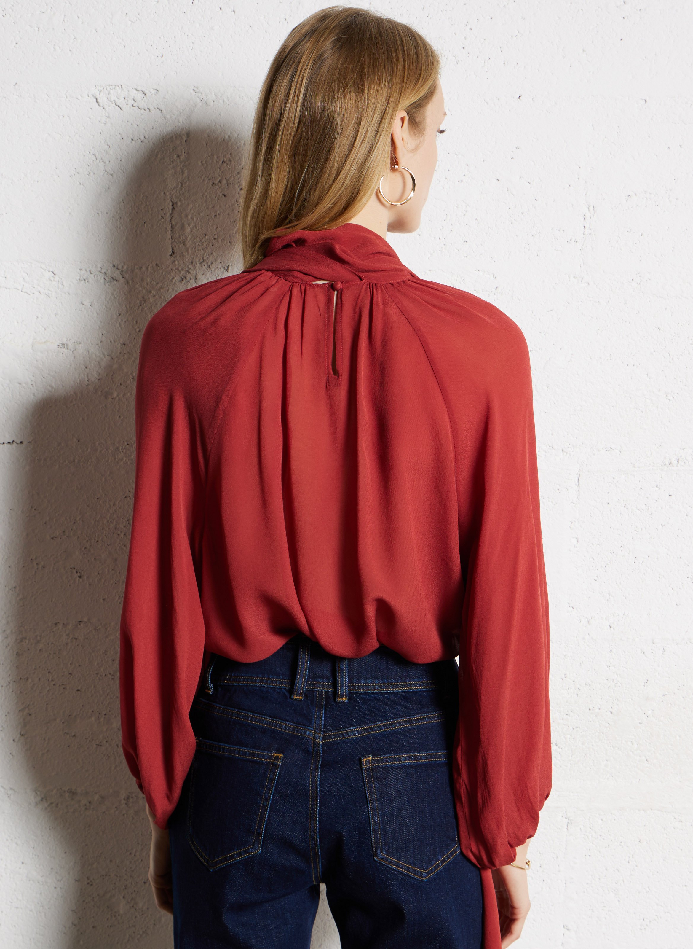 Solid high-neck blouse SUNCOO Brown