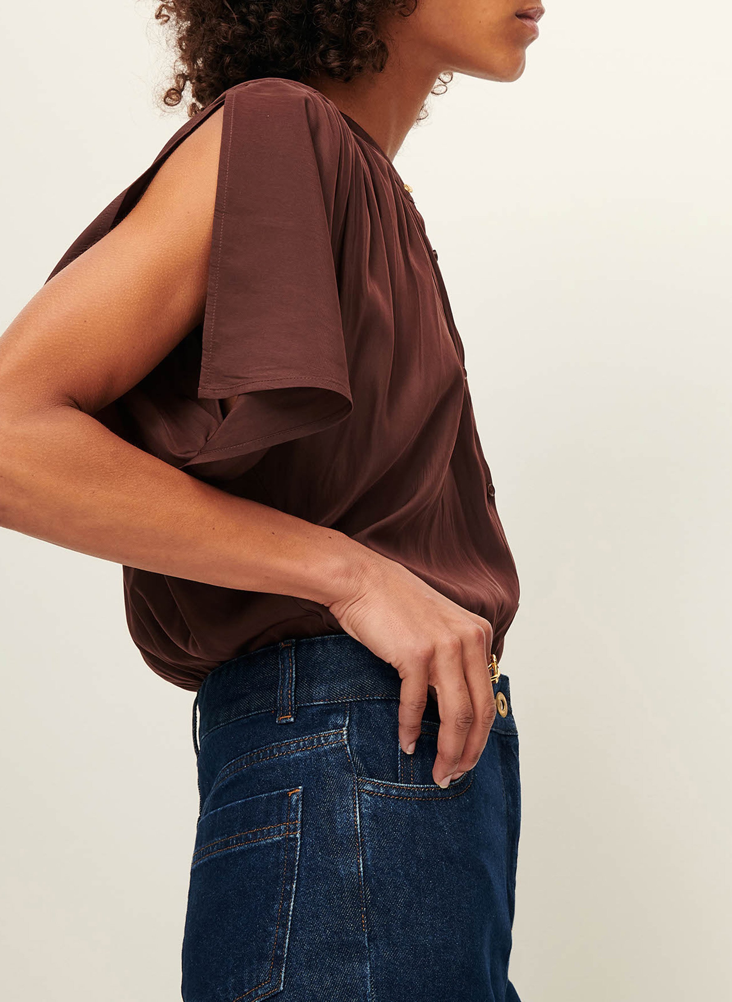 Straight crew neck top SESSUN Brown