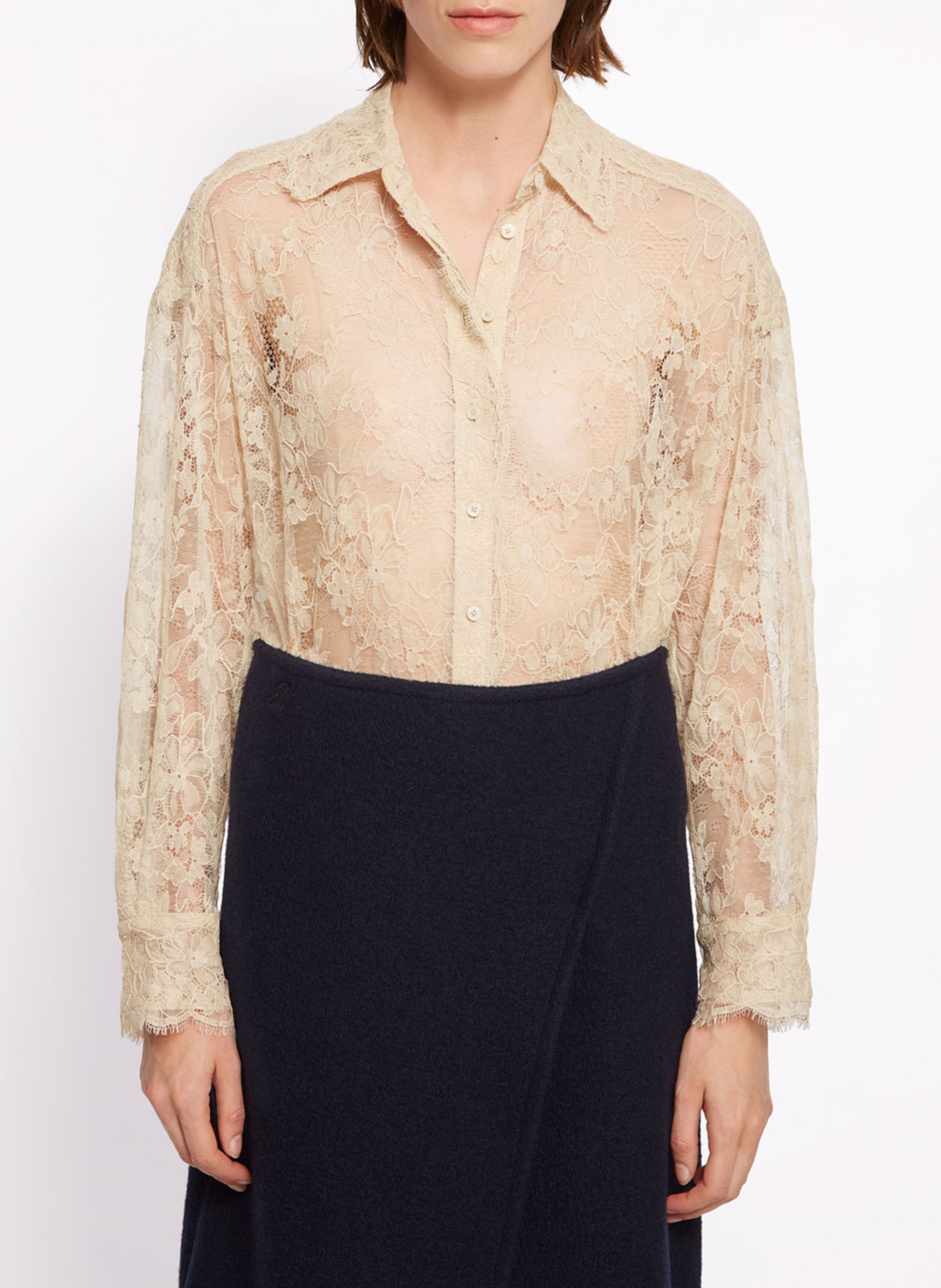 Chemise col classique en dentelle ROSEANNA Blanc