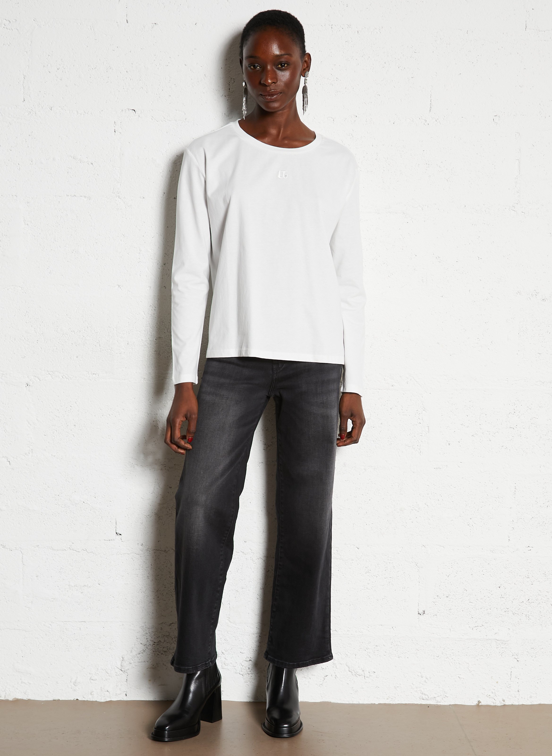 Jean large en coton mélangé LE TEMPS DES CERISES Noir