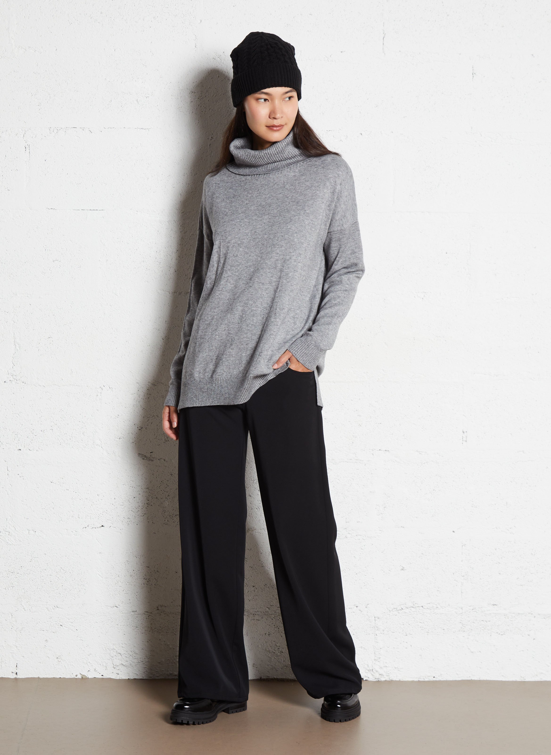 Pull droit col roulé chiné  PLEASE Gris