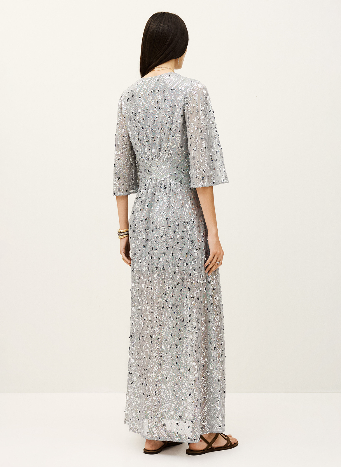 Lange jurk met V-hals en lovertjes BA&SH Zilver