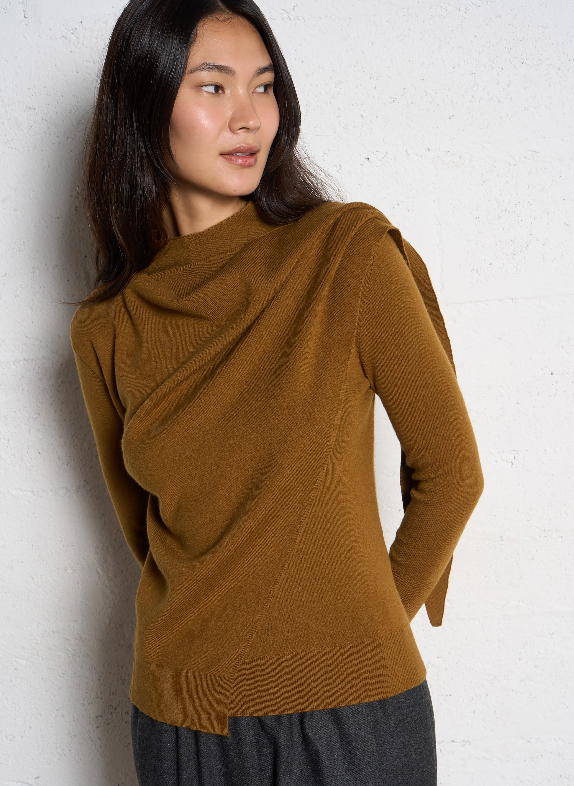 Round-neck mixed-knit cardigan SOPHIE+LUCIE Brown