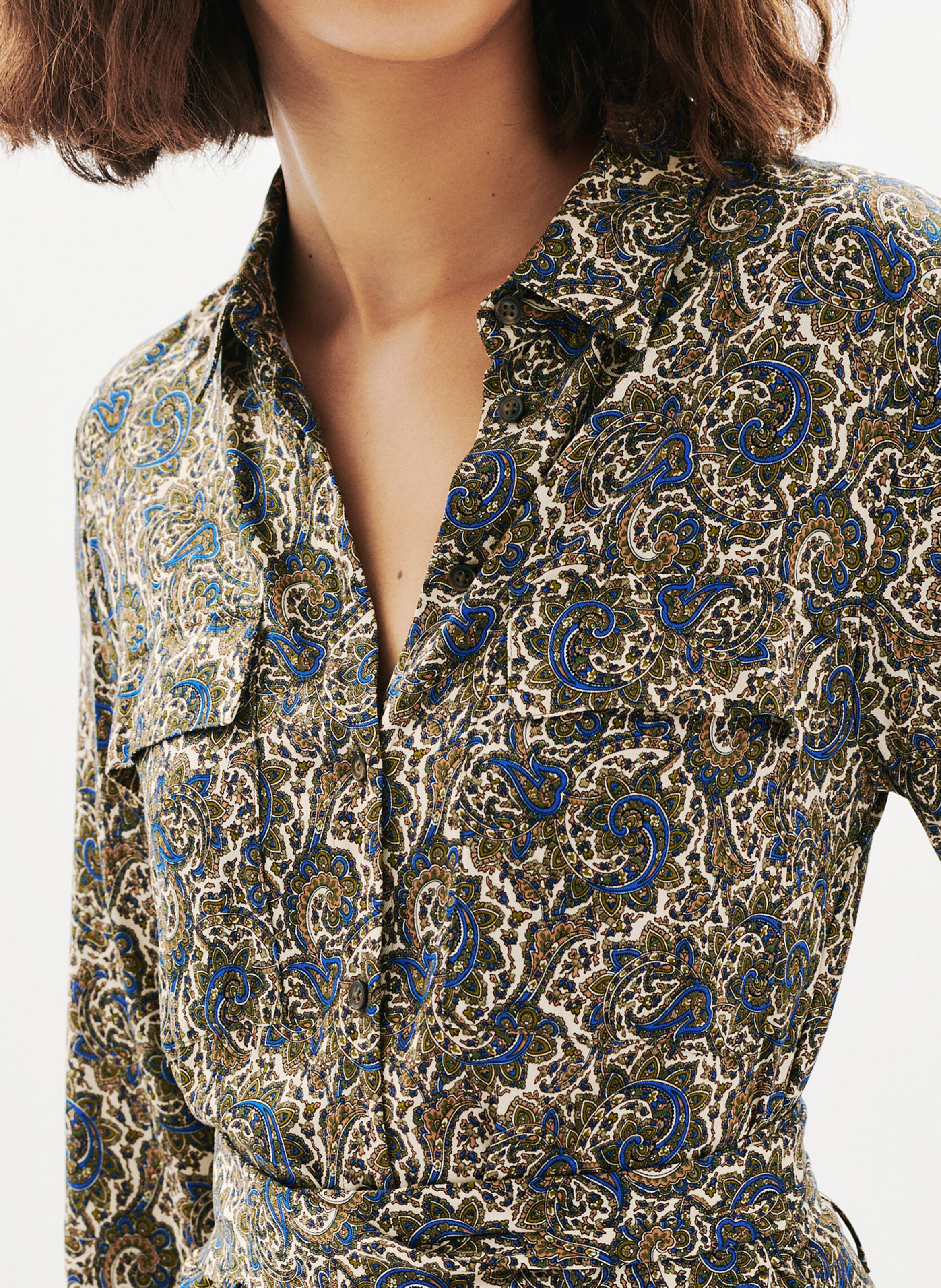 Halflange jurk met V-hals en print CAROLL Beige