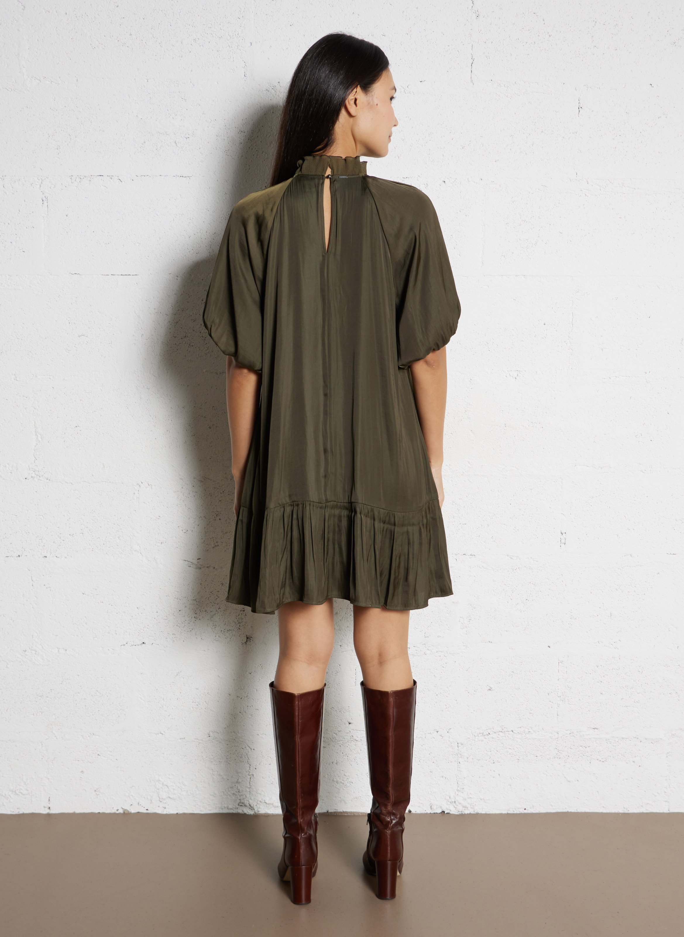 Short satin dress IKKS Khaki