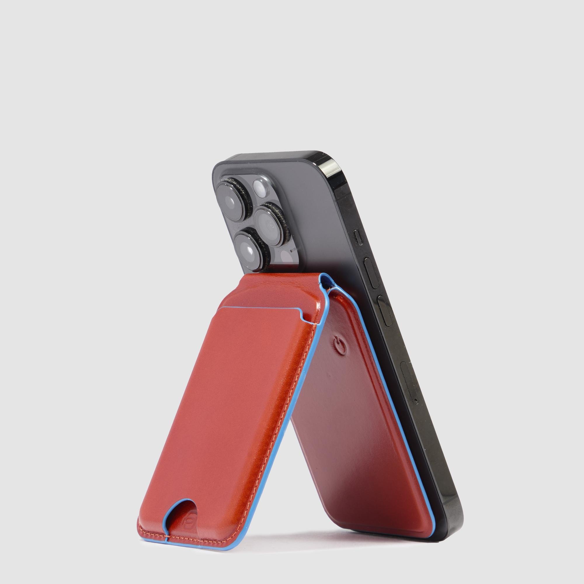 Magsafe leather wallet with rechargeable tracker PIQUADRO Brown