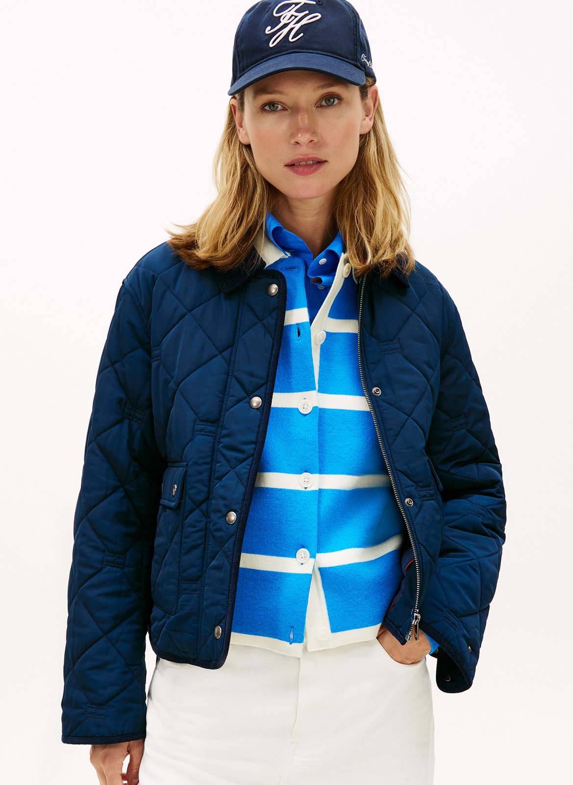 Veste droite matelassée à col velours TOMMY HILFIGER Bleu