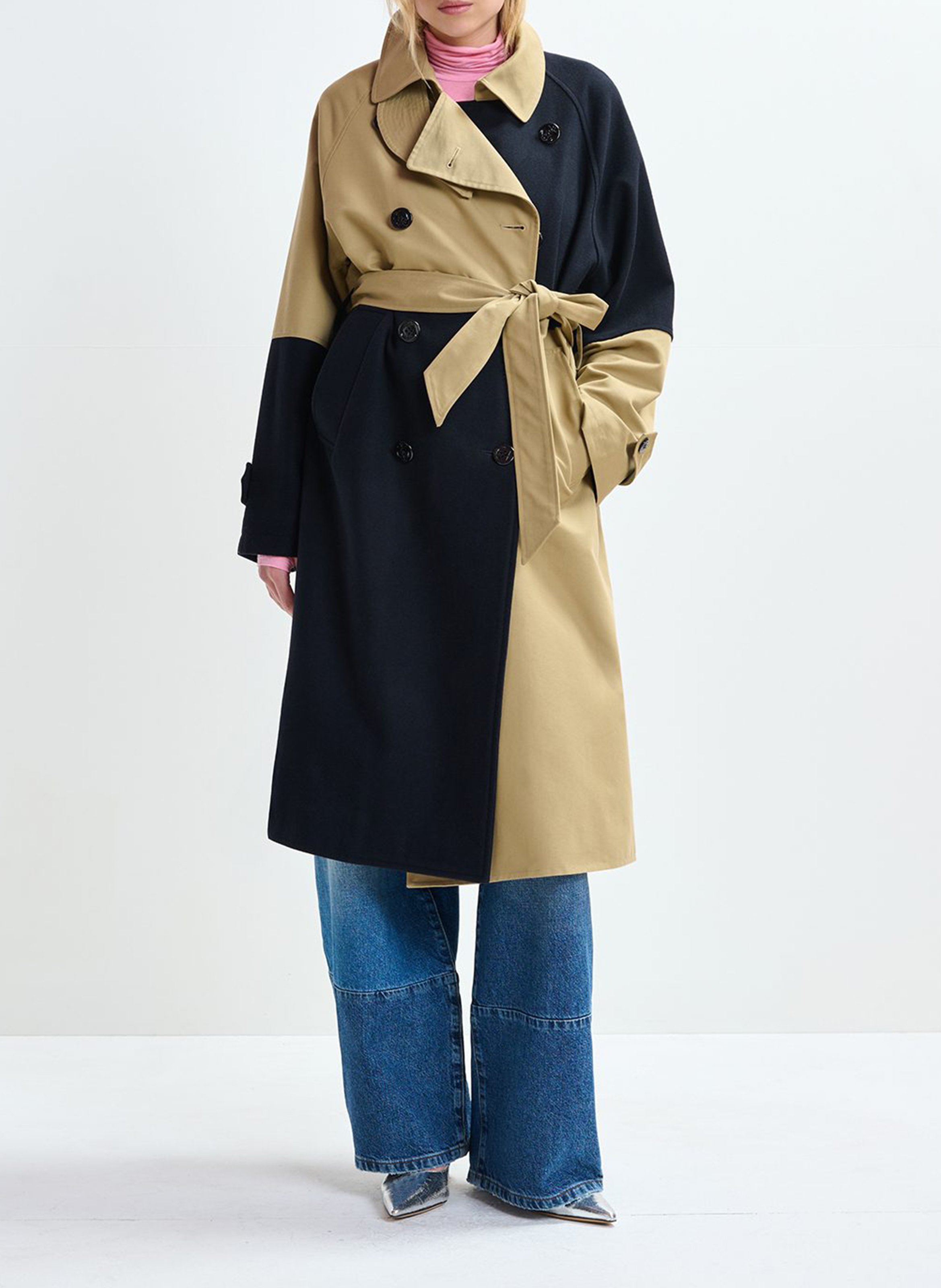 Straight wool-blend trench coat with tailored collar ESSENTIEL ANTWERP Brown