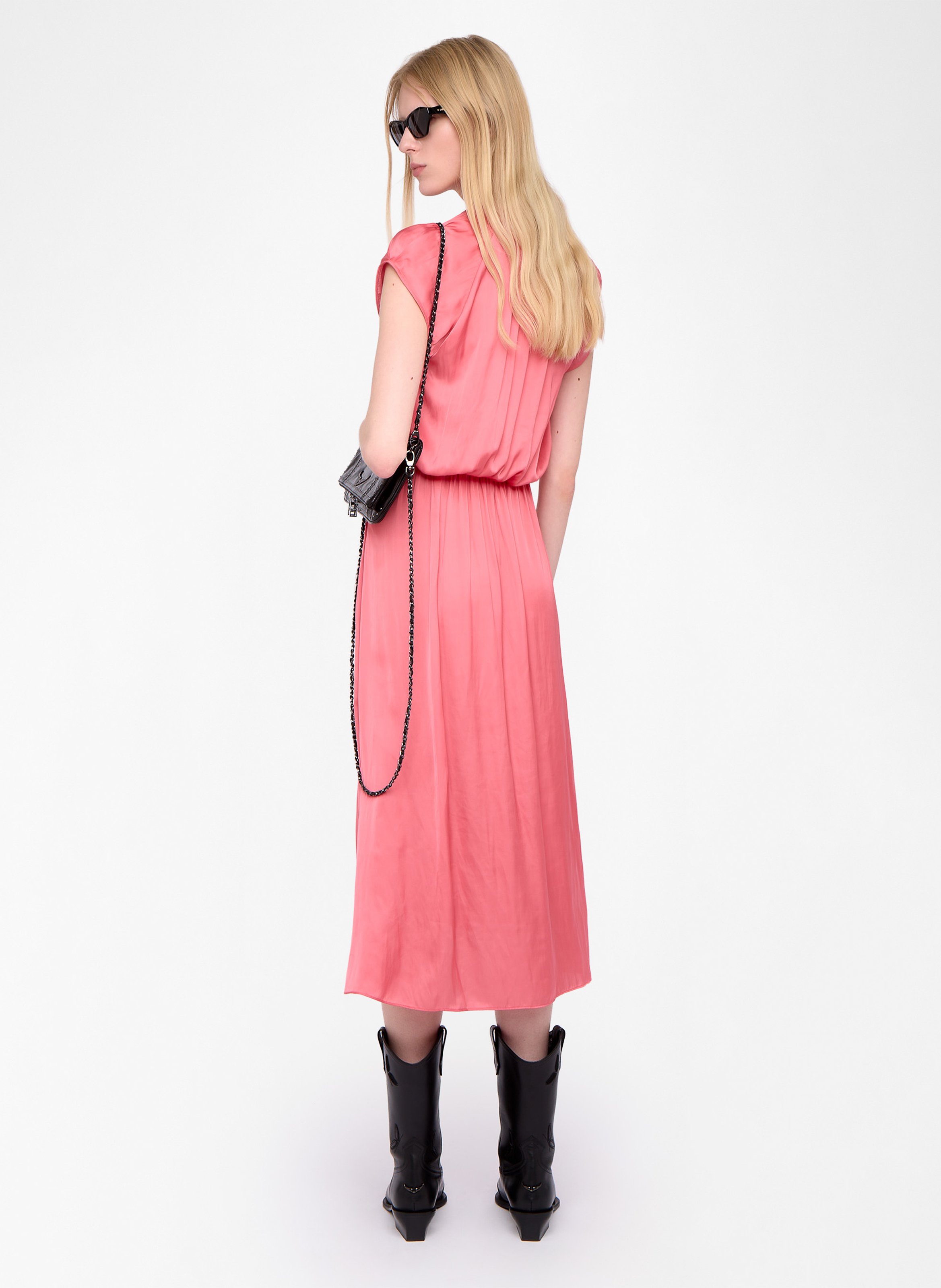 Midi dress with Tunisian collar in satin ZADIG&VOLTAIRE Pink