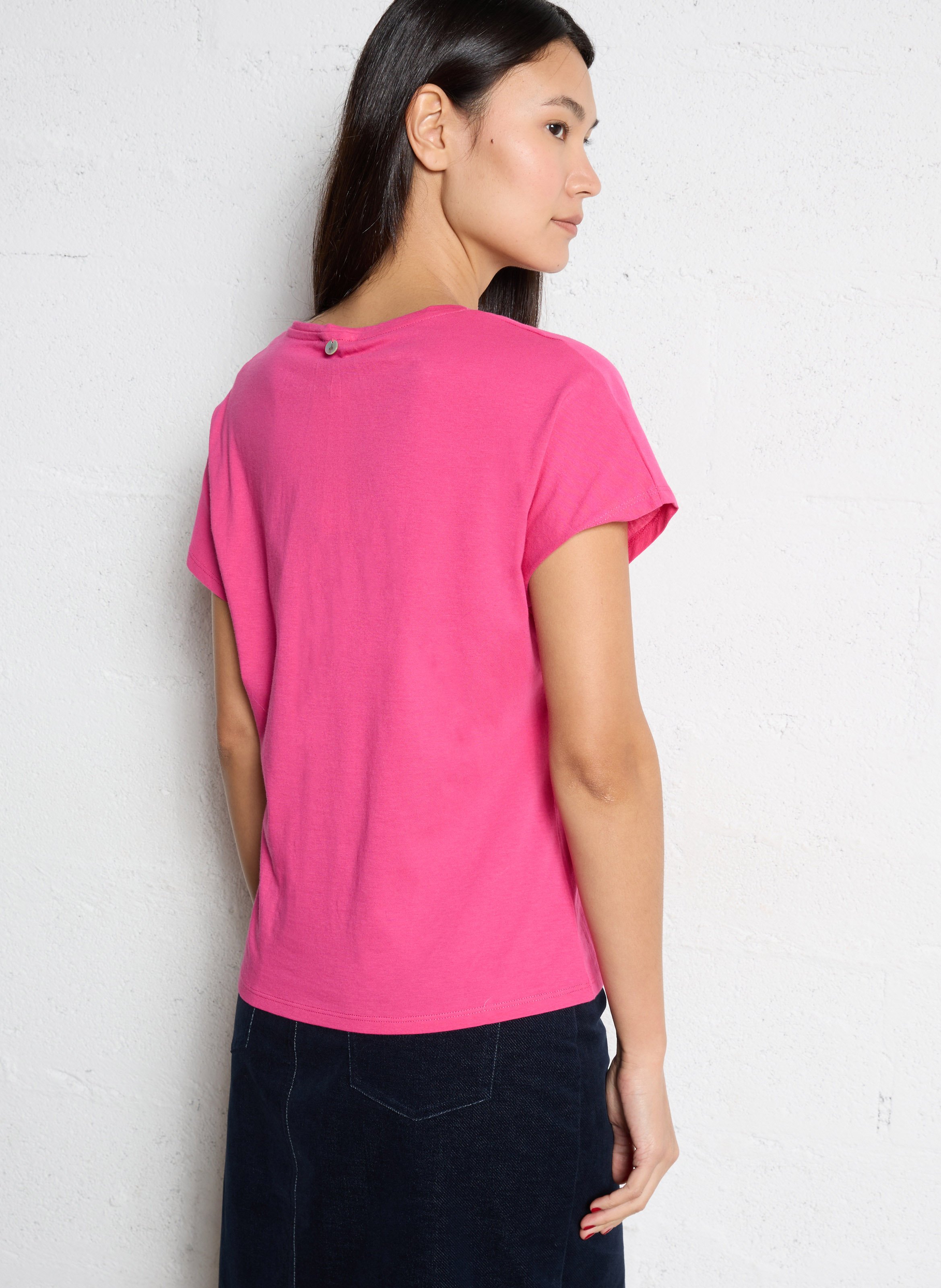 Tee-shirt col V  ONE STEP Rose