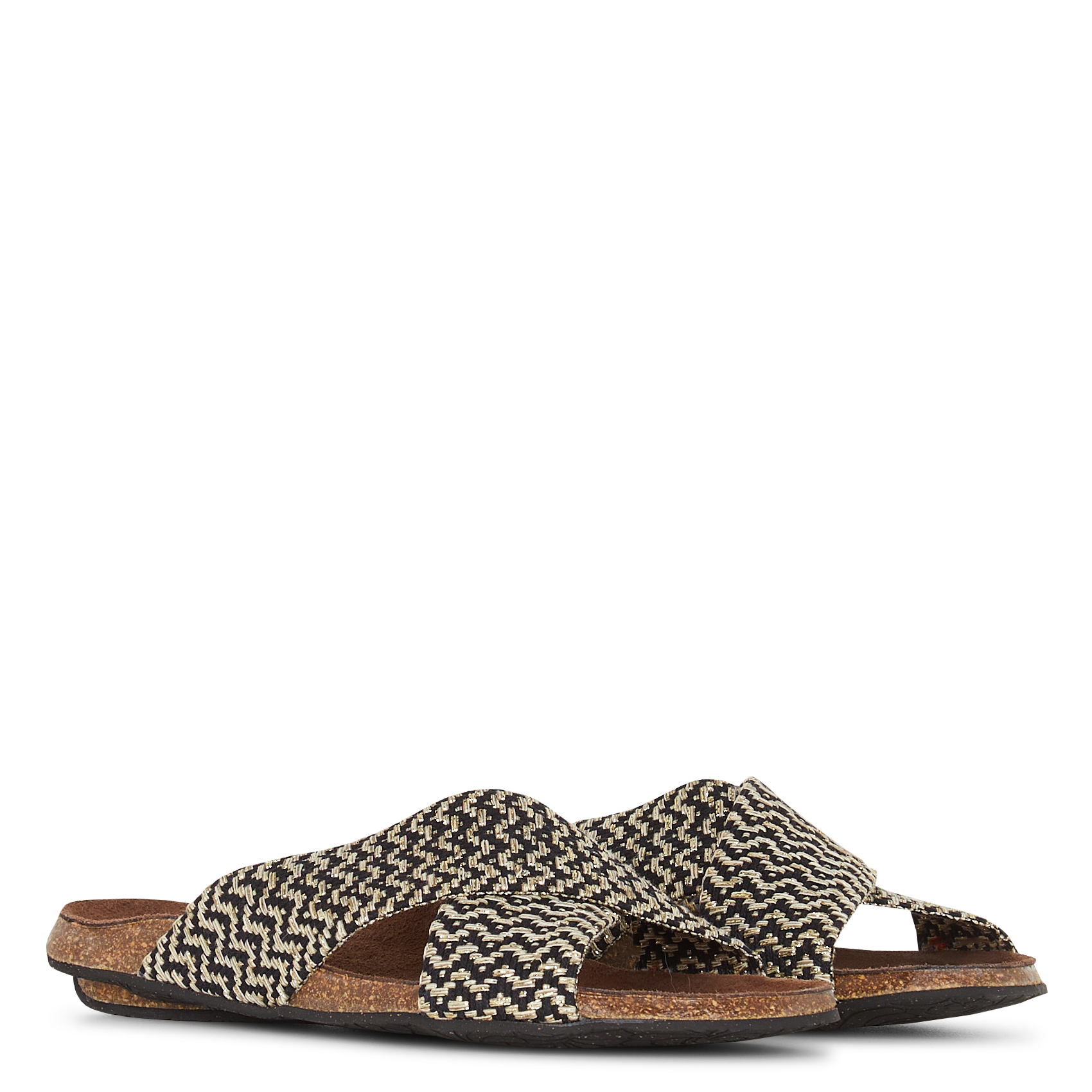 Pantoletten mit gekreuzten metallischen Riemen BOSABO Schwarz