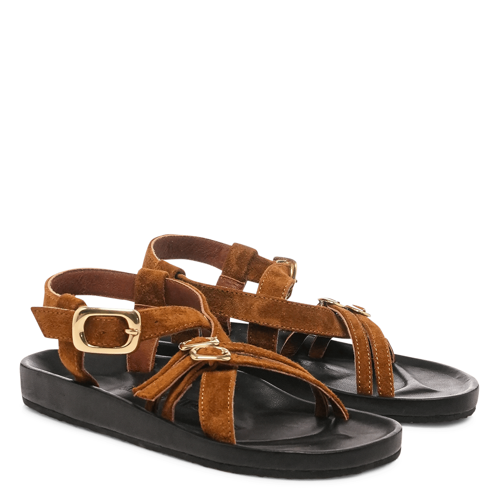Sandales plates à boucles en cuir CLARIS VIROT Marron