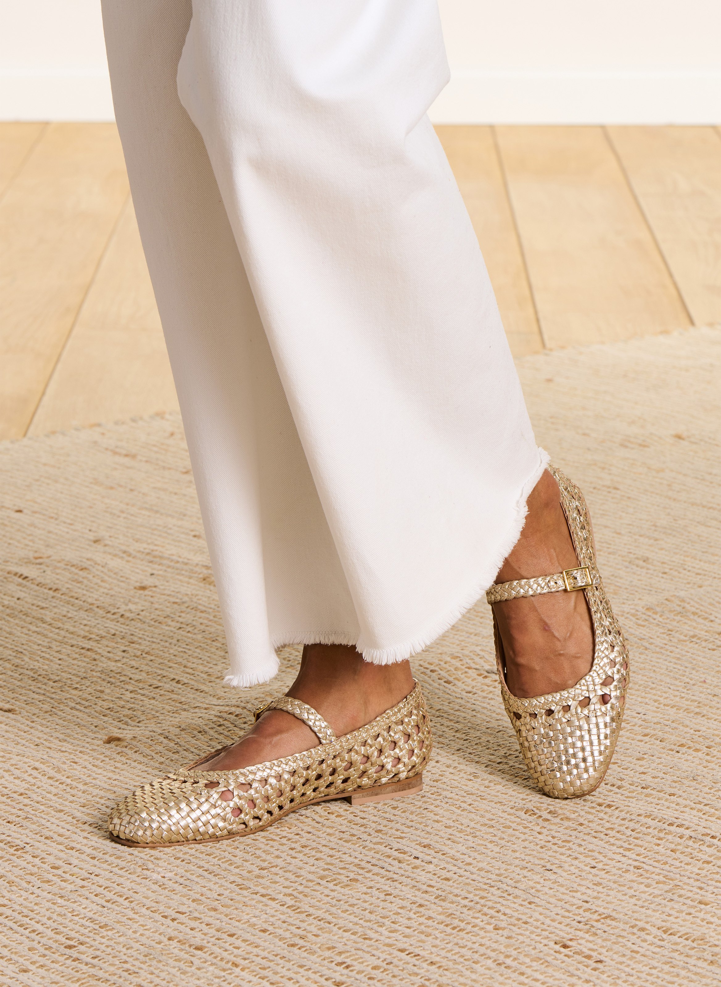 Ballerines à brides en cuir tressé LA FEE MARABOUTEE Jaune