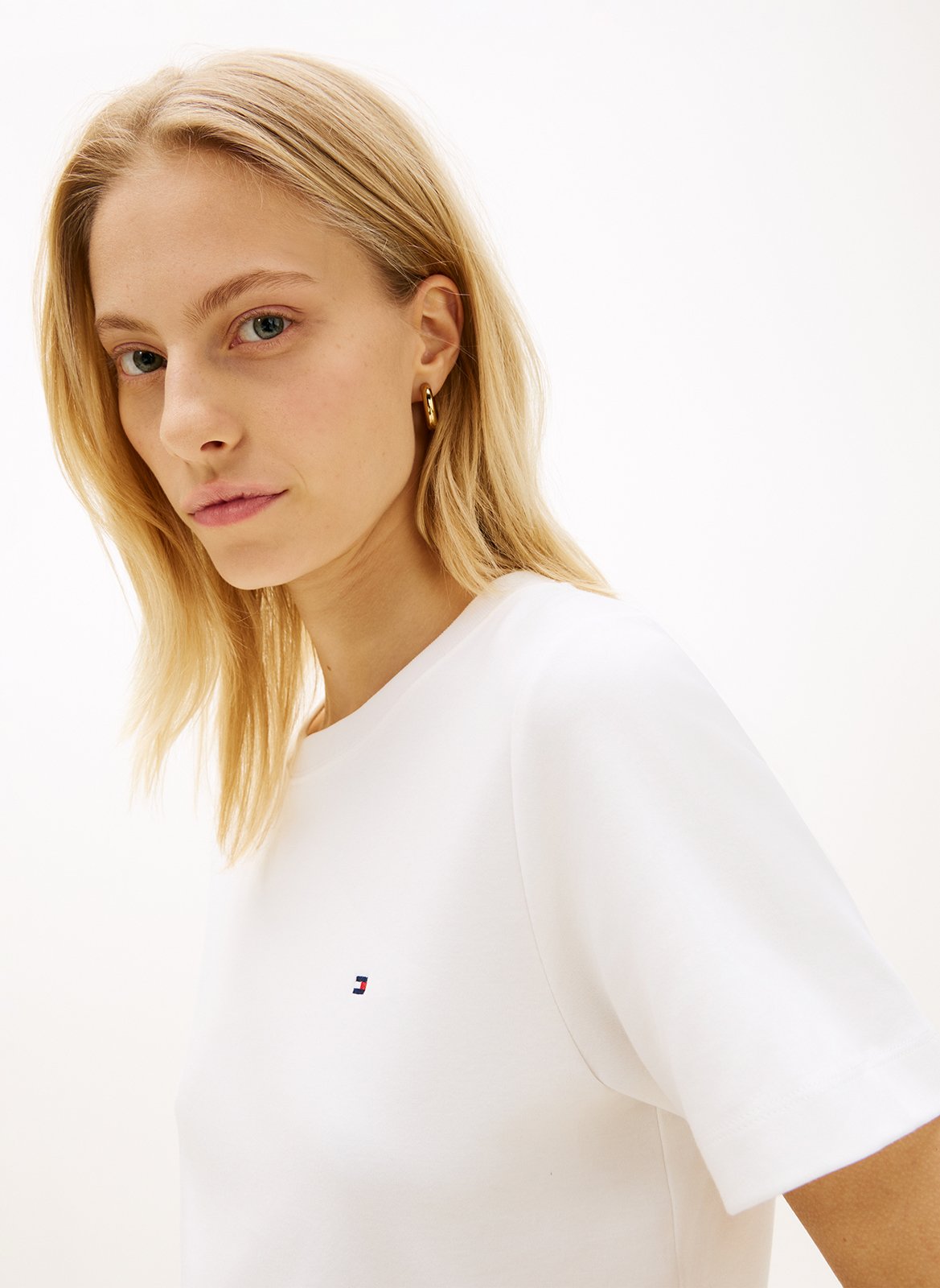 Tee-shirt uni à logo en coton TOMMY HILFIGER Weiss