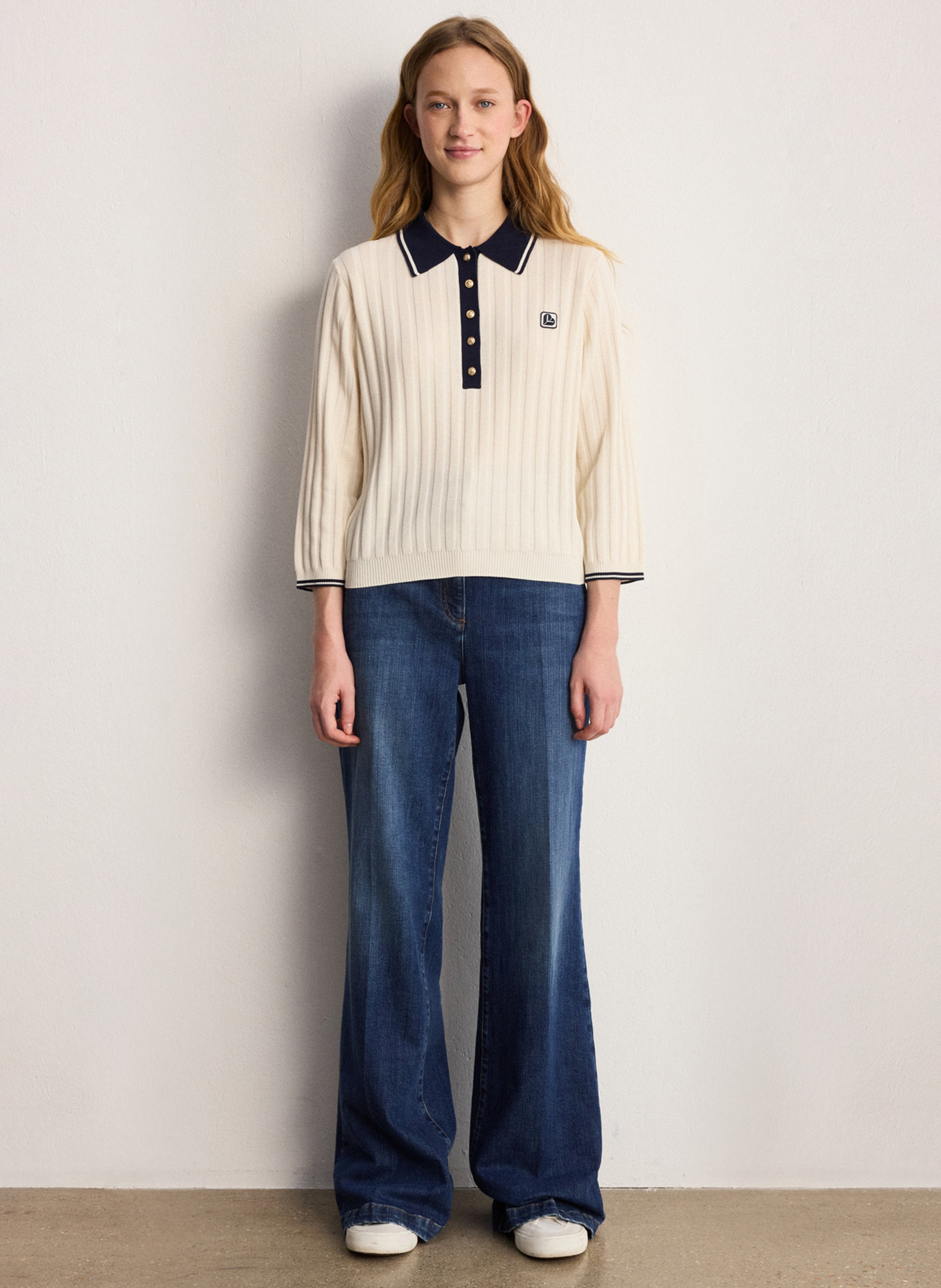 Straight cotton-blend polo shirt PABLO Beige