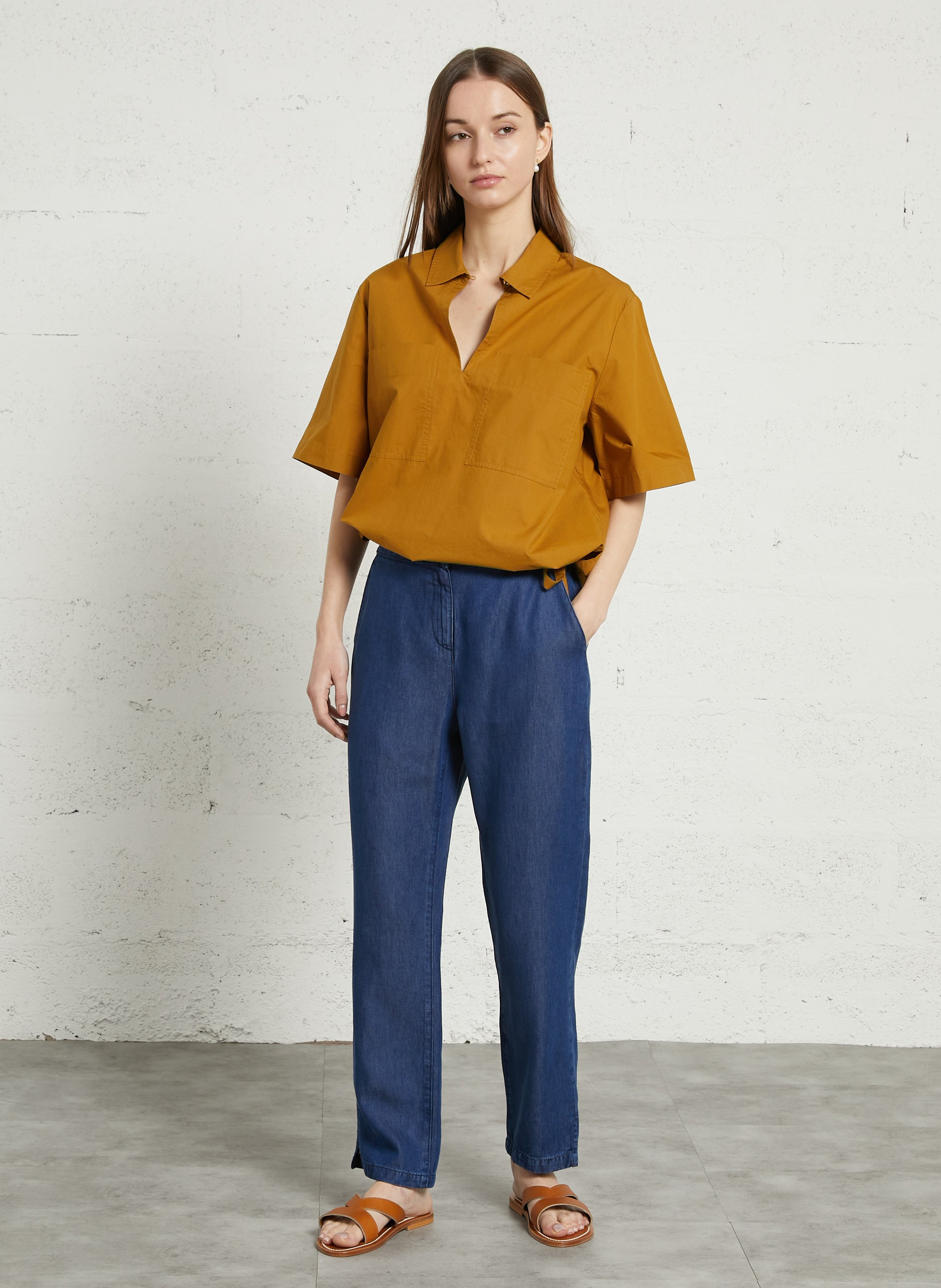 Avarca Berlin - Flache Ledersandalen mit Samt K JACQUES Braun