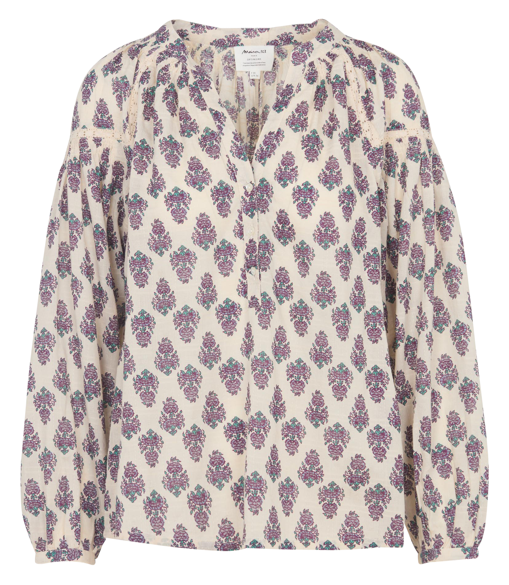 Henley-Bluse mit Print MAISON 123 Weiss