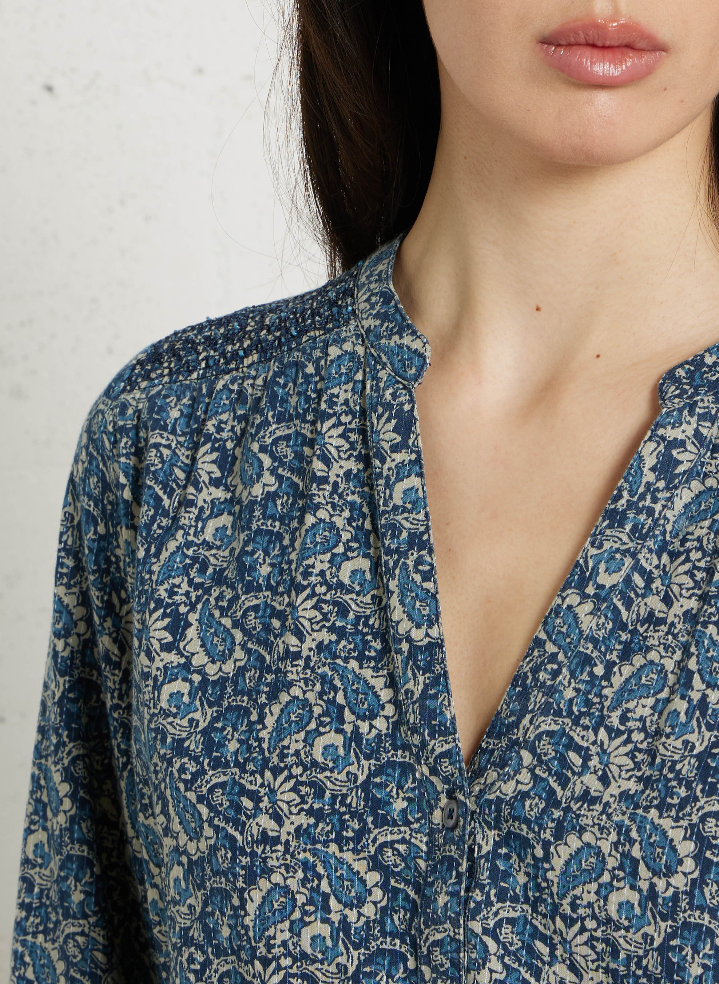 Blouse met V-hals - katoenblend MAISON 123 Blauw