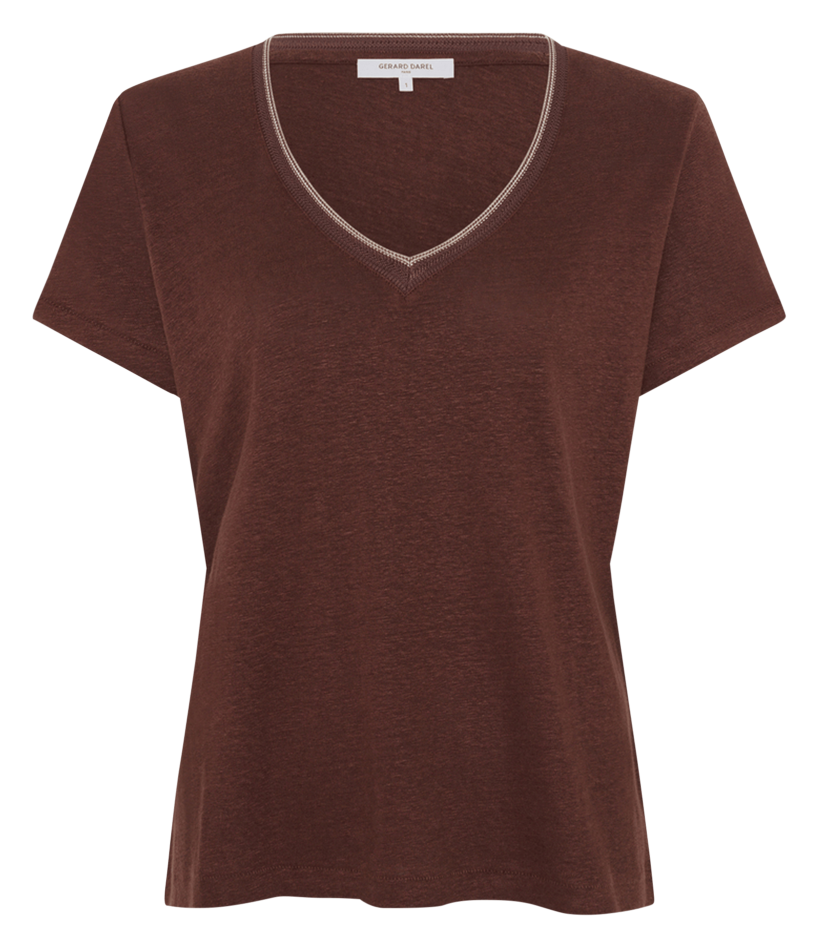 Straight linen t-shirt in plain color GERARD DAREL Brown
