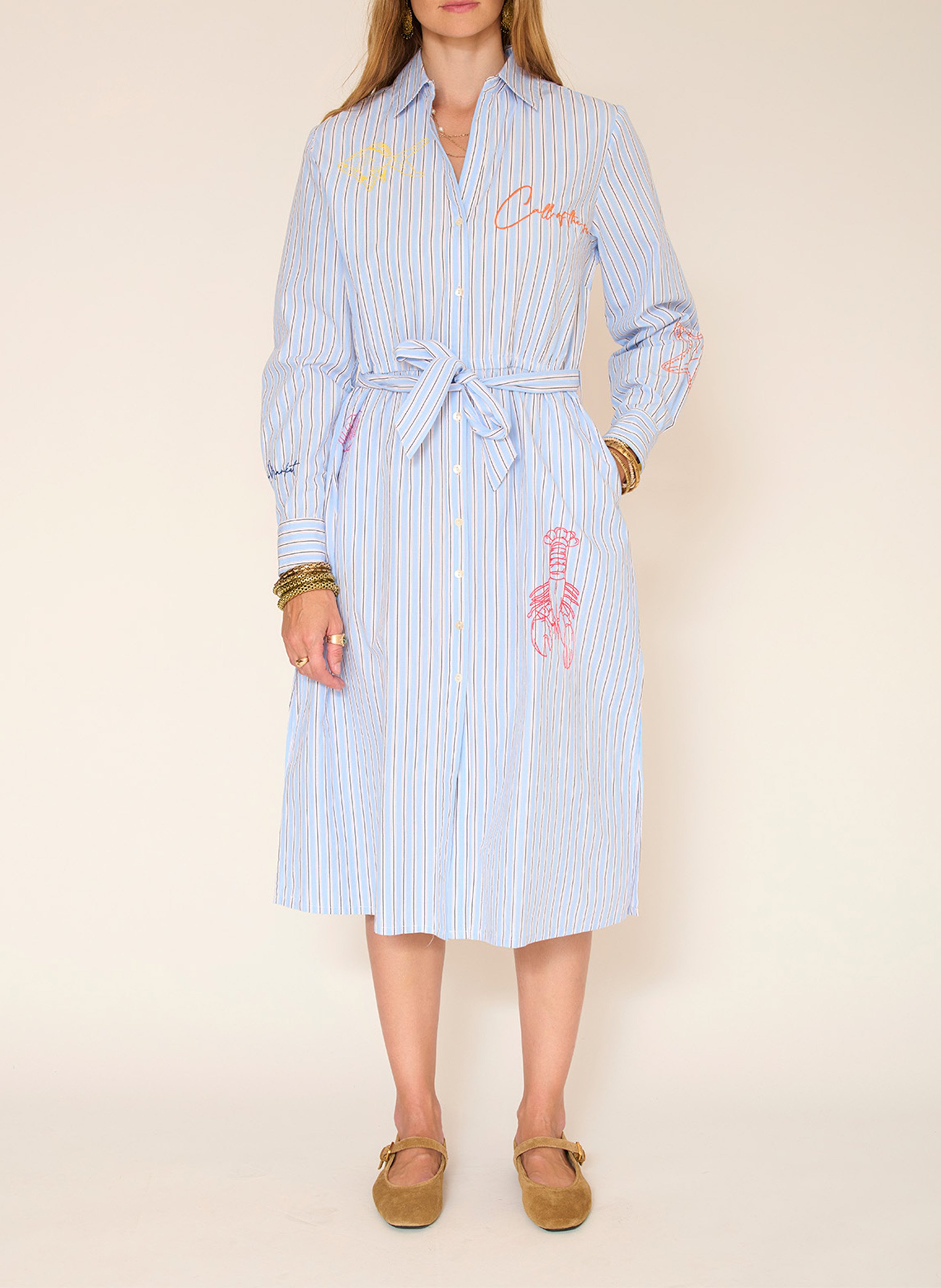 Midikleid aus Baumwolle mit klassischem Kragen MKT Blau