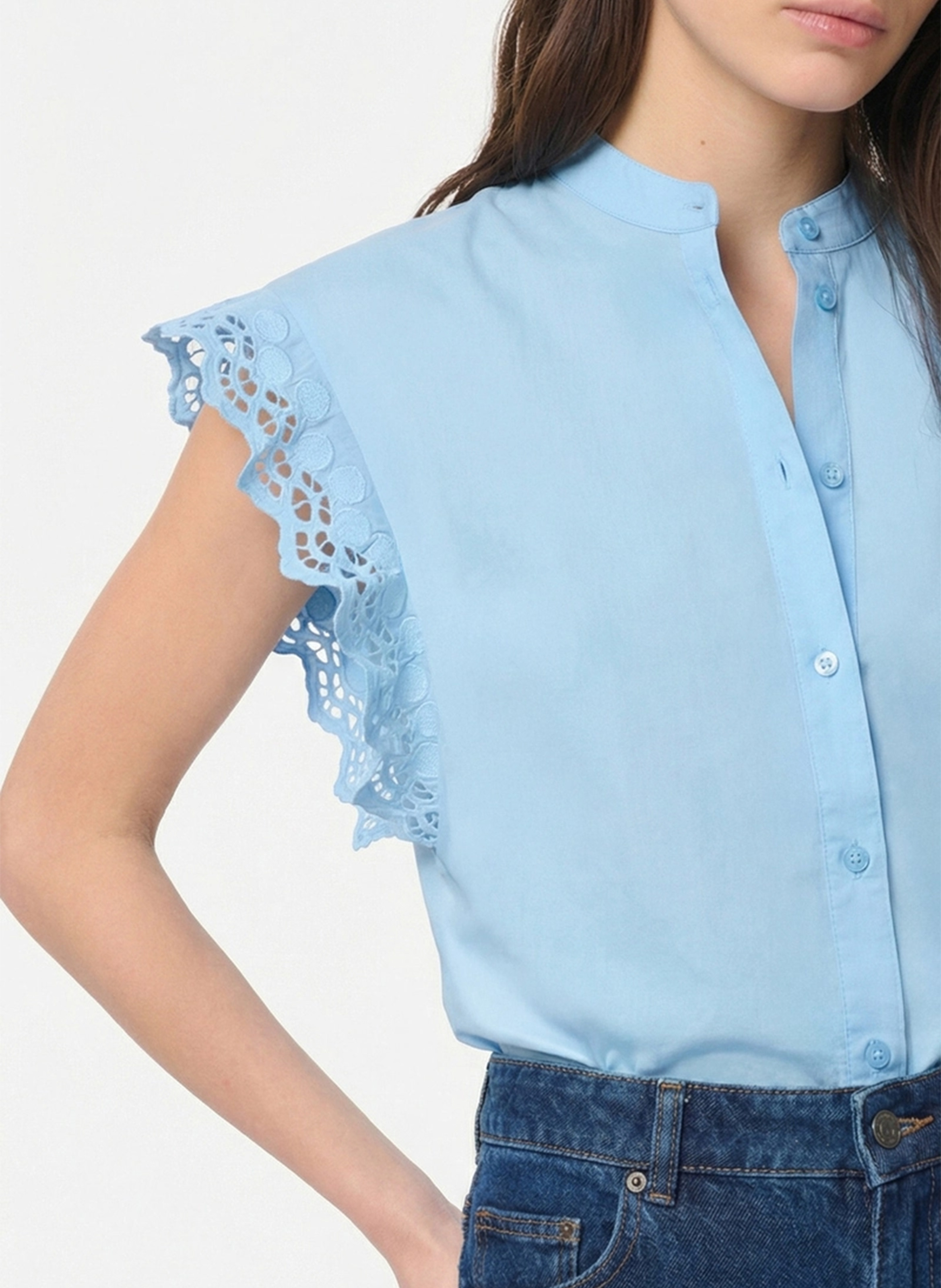 Straight cotton round-neck blouse VANESSA BRUNO Blue