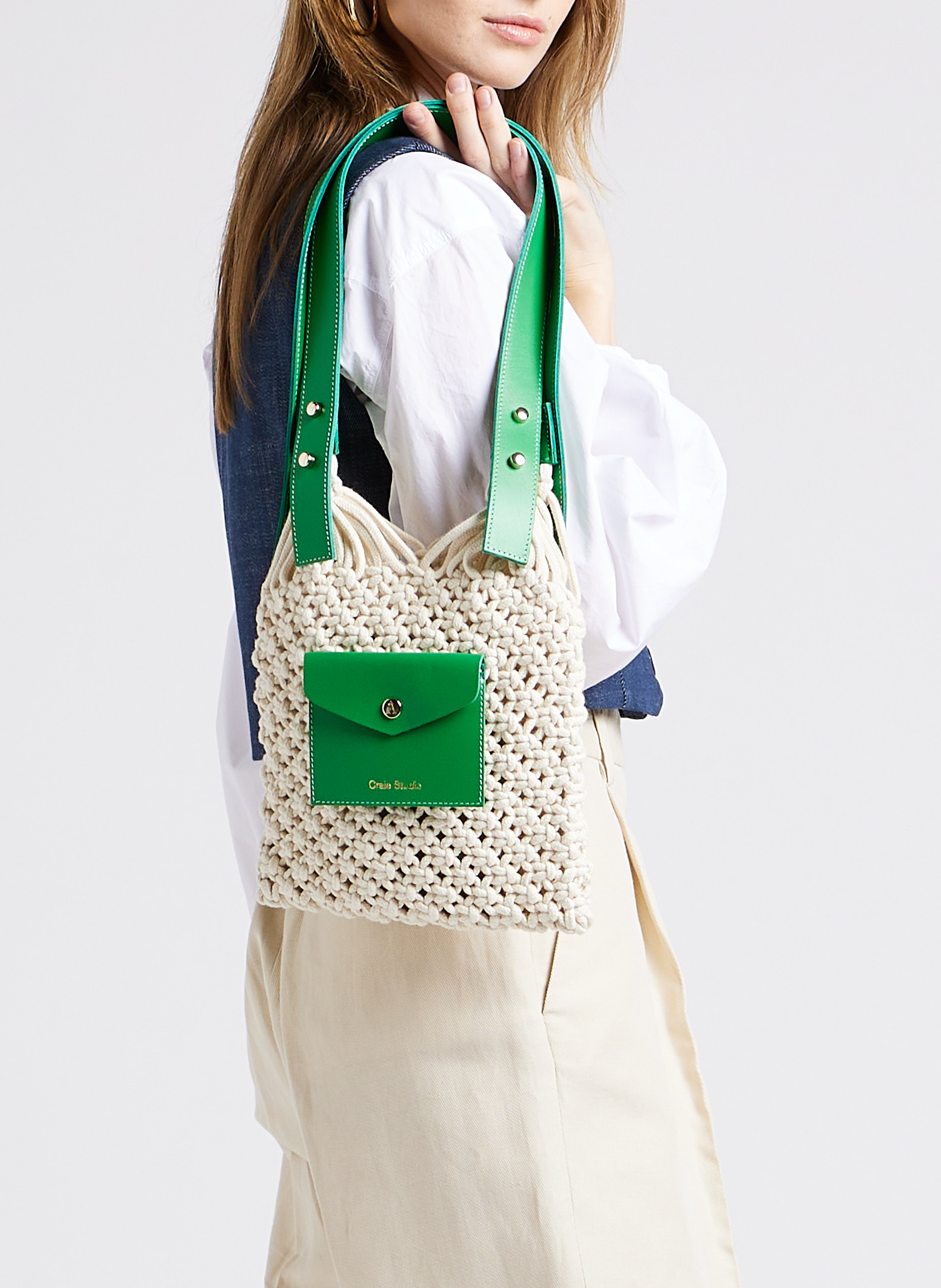 Macramé cotton-blend shoulder bag CRAIE STUDIO Green