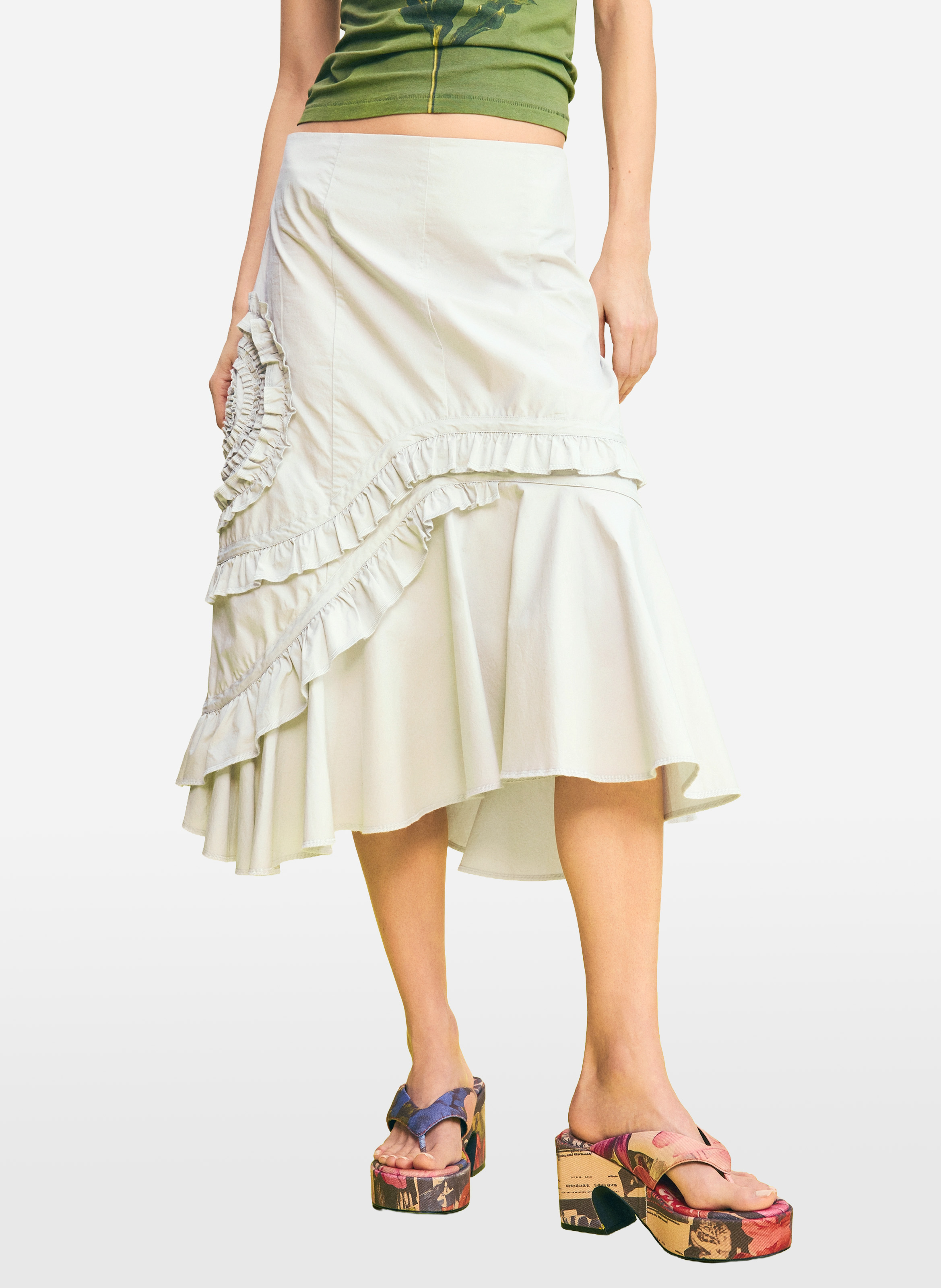 Jupe asymétrique midi en coton DESIGUAL Blanc