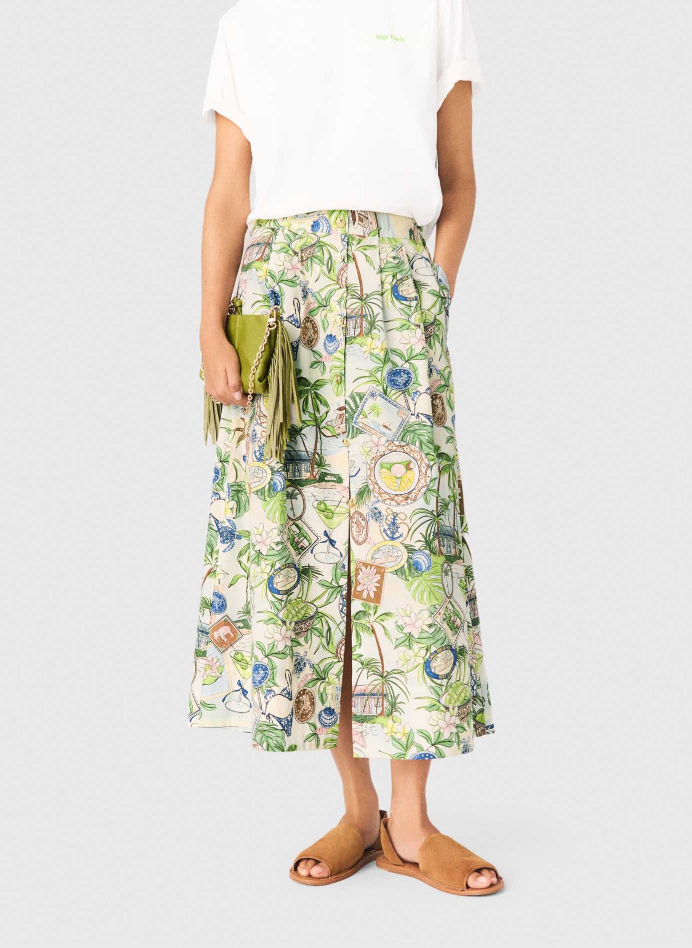 Jupe longue en coton imprimé MAJE Multicolore