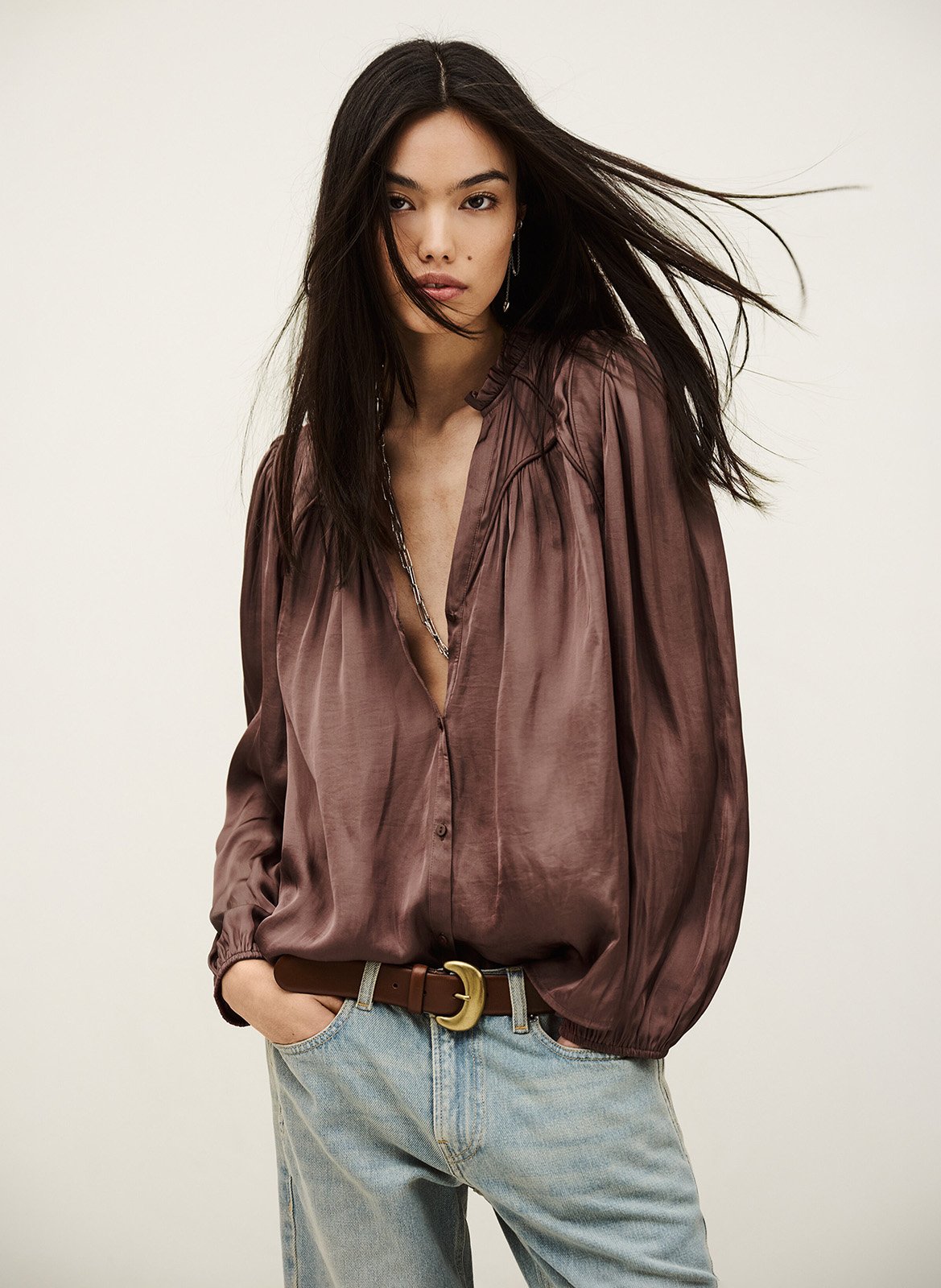 Chemise ample col v fluide BA&SH Rose