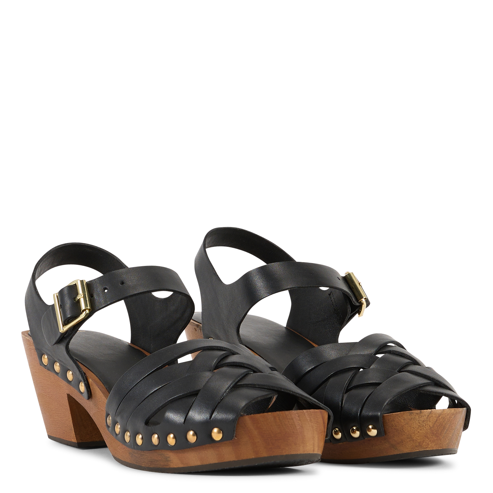 Sandales compensées en cuir LEON & HARPER Noir