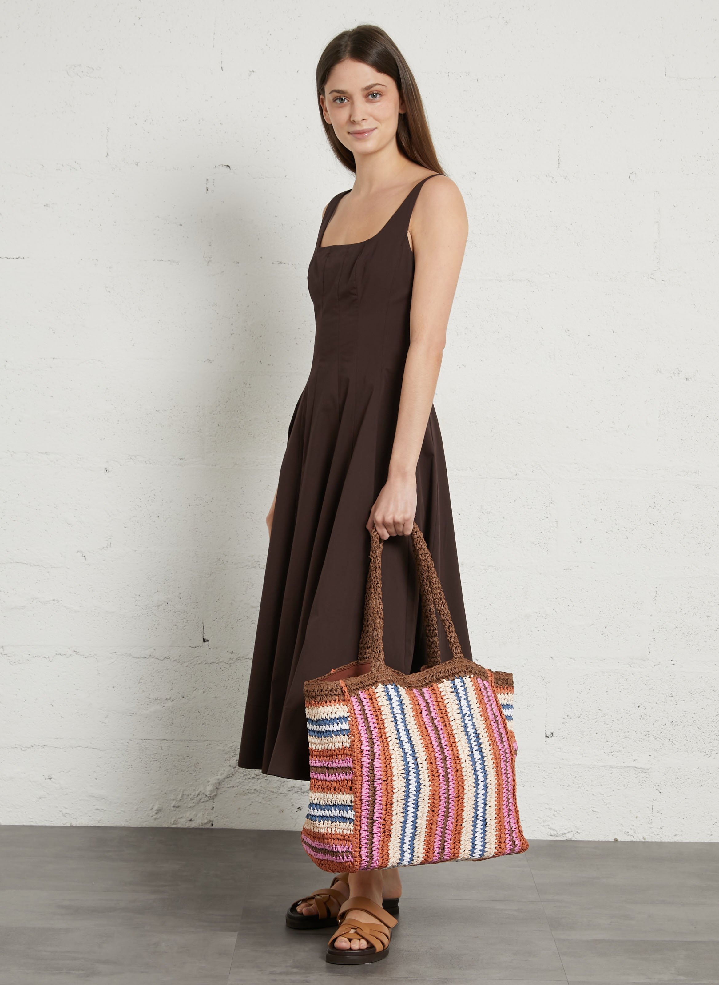 Bolso shopper de rayas BECKSONDERGAARD Marron
