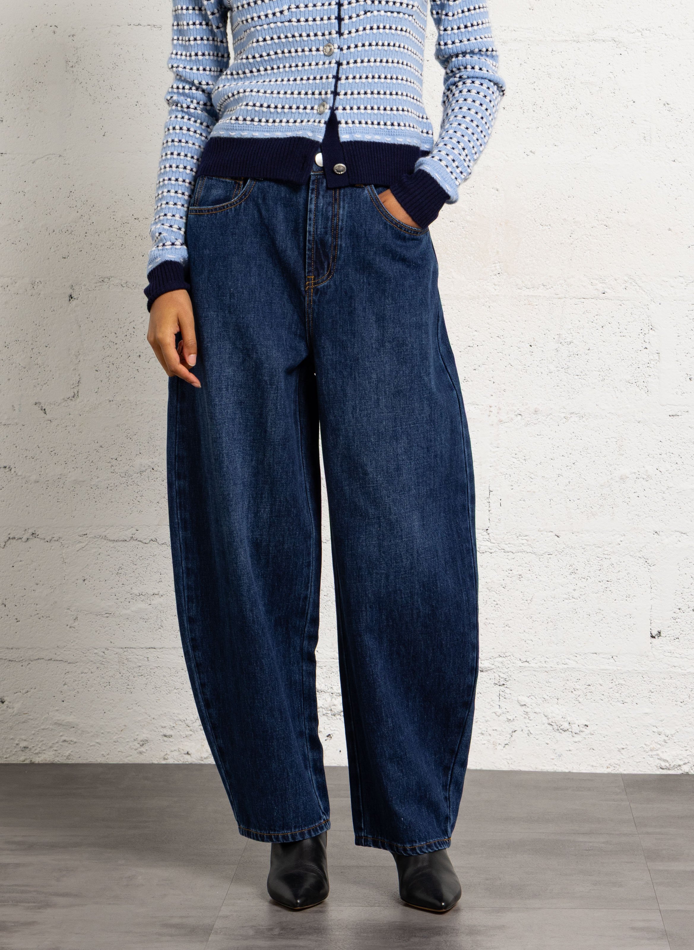 High-rise wide-leg cotton jeans SUNCOO