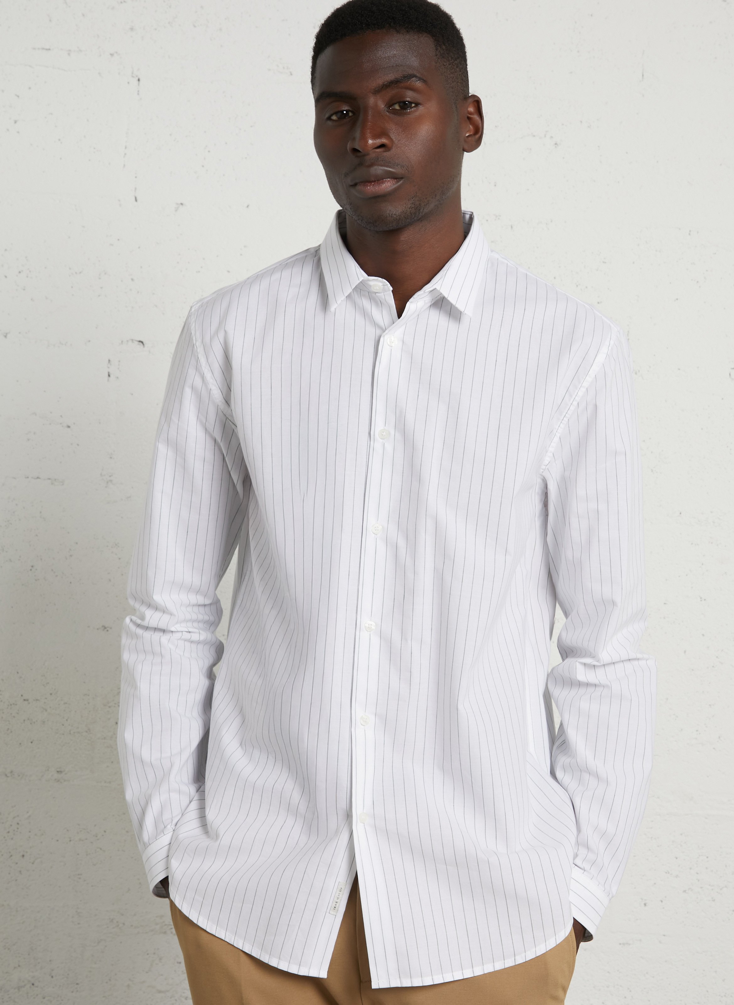 Straight shirt with classic collar in striped cotton and linen blend. IKKS Green