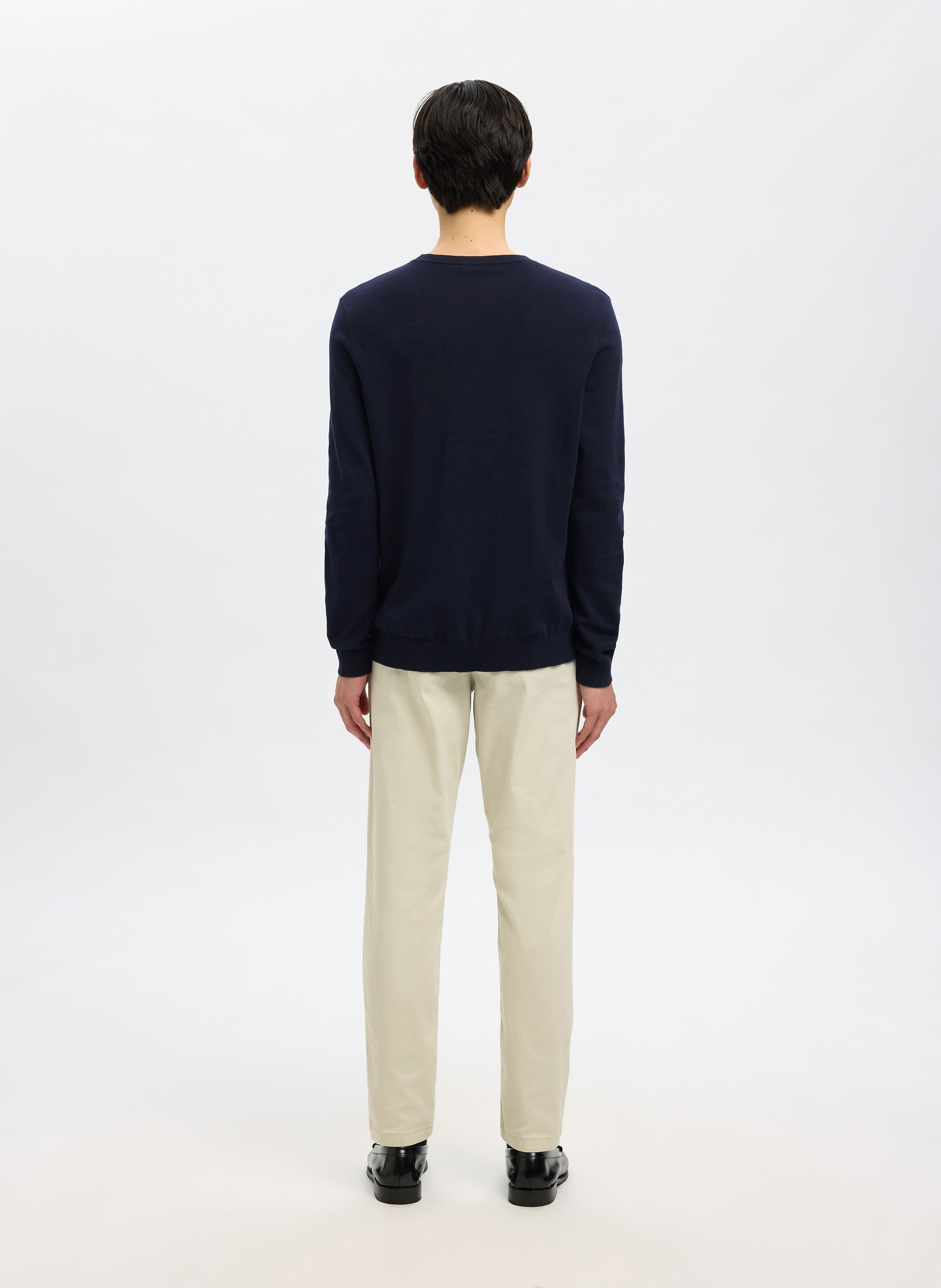 Rundhalspullover aus Baumwolle, Regular Fit SELECTED Blau