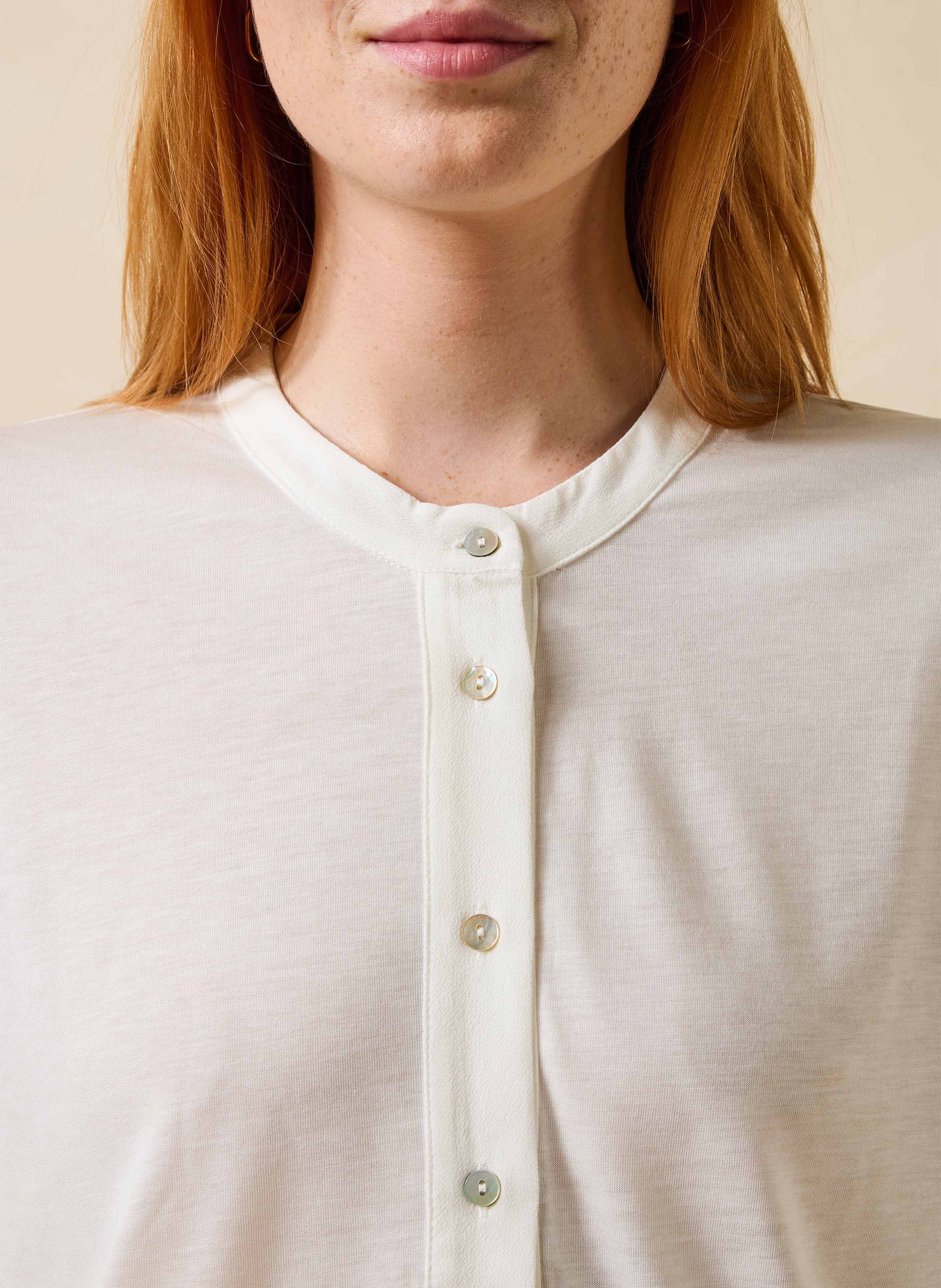 Top manches courtes boutonné uni | Blanc LA FEE MARABOUTEE Femme