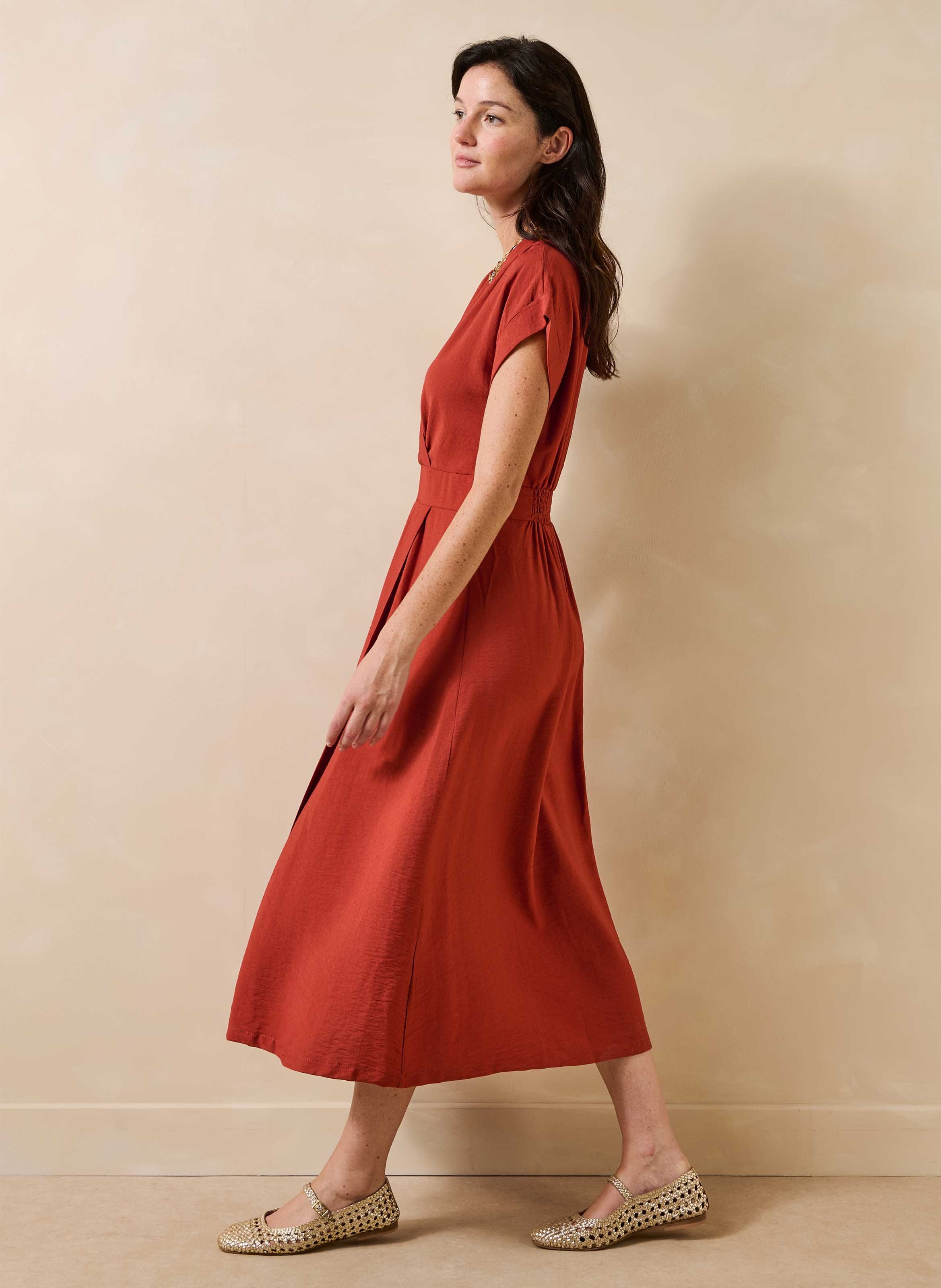 Long V-neck dress LA FEE MARABOUTEE Red