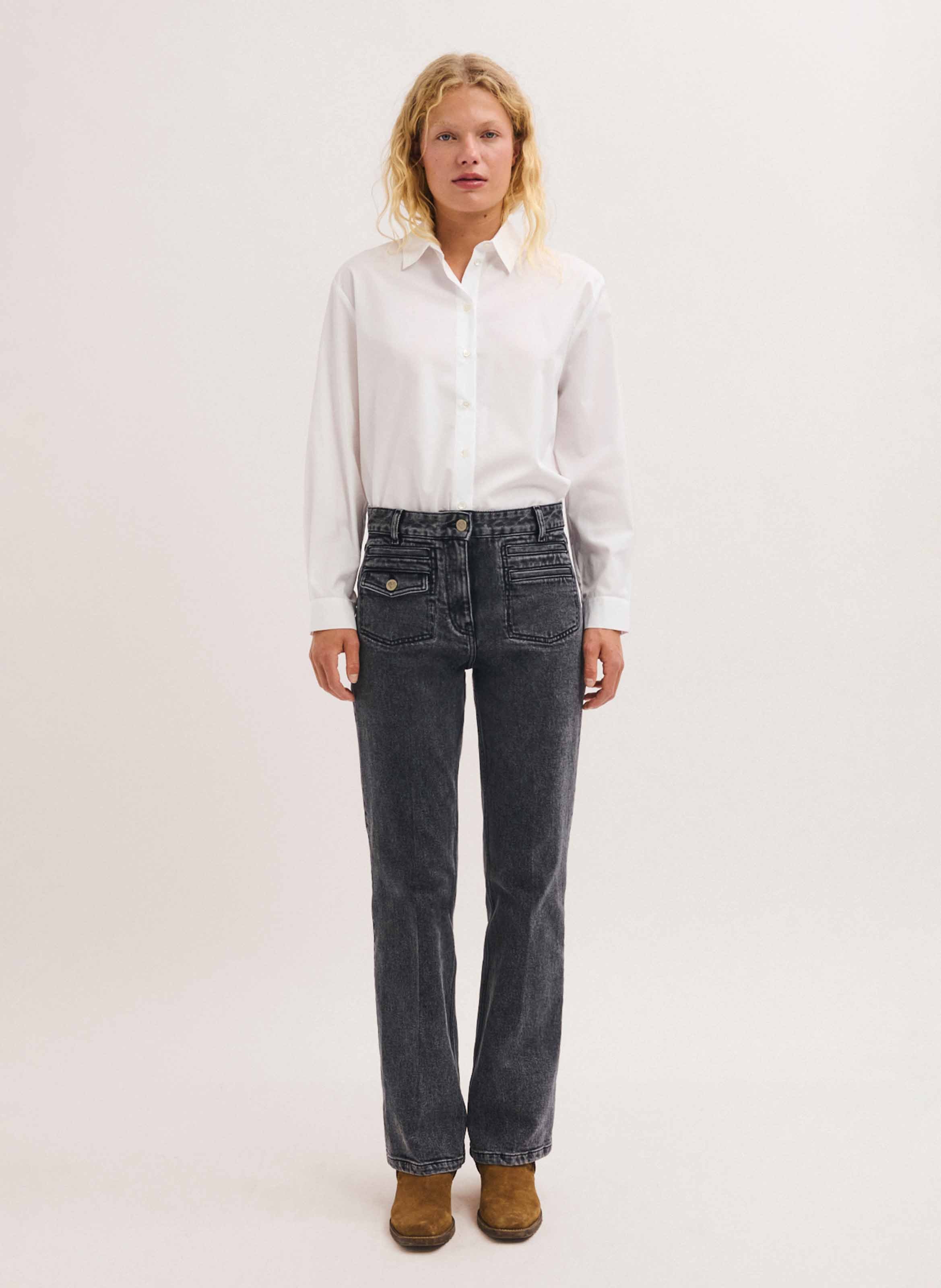 Jean bootcut en coton mélangé PABLO Gris