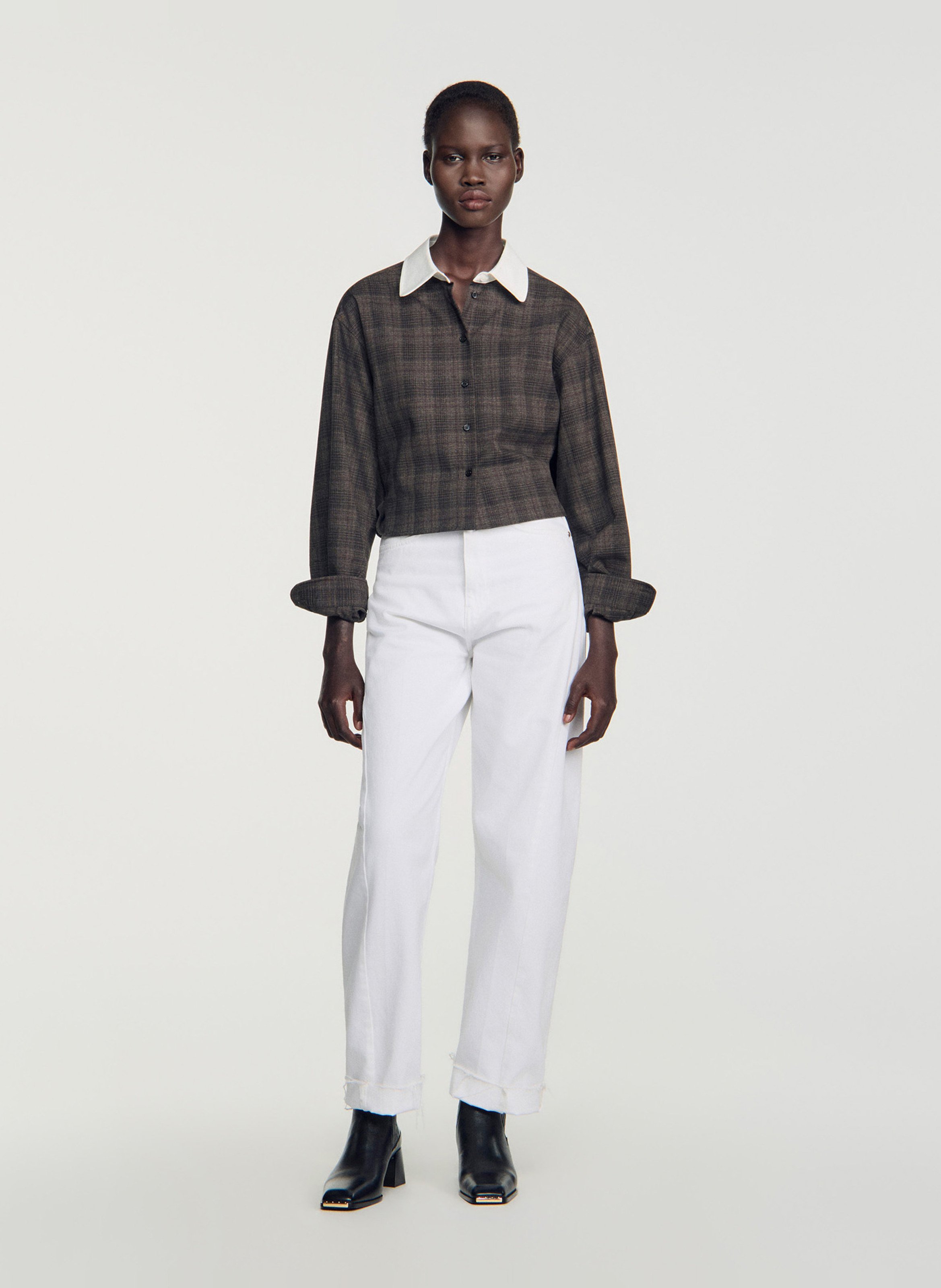 Chemise droite à carreaux SANDRO Gris