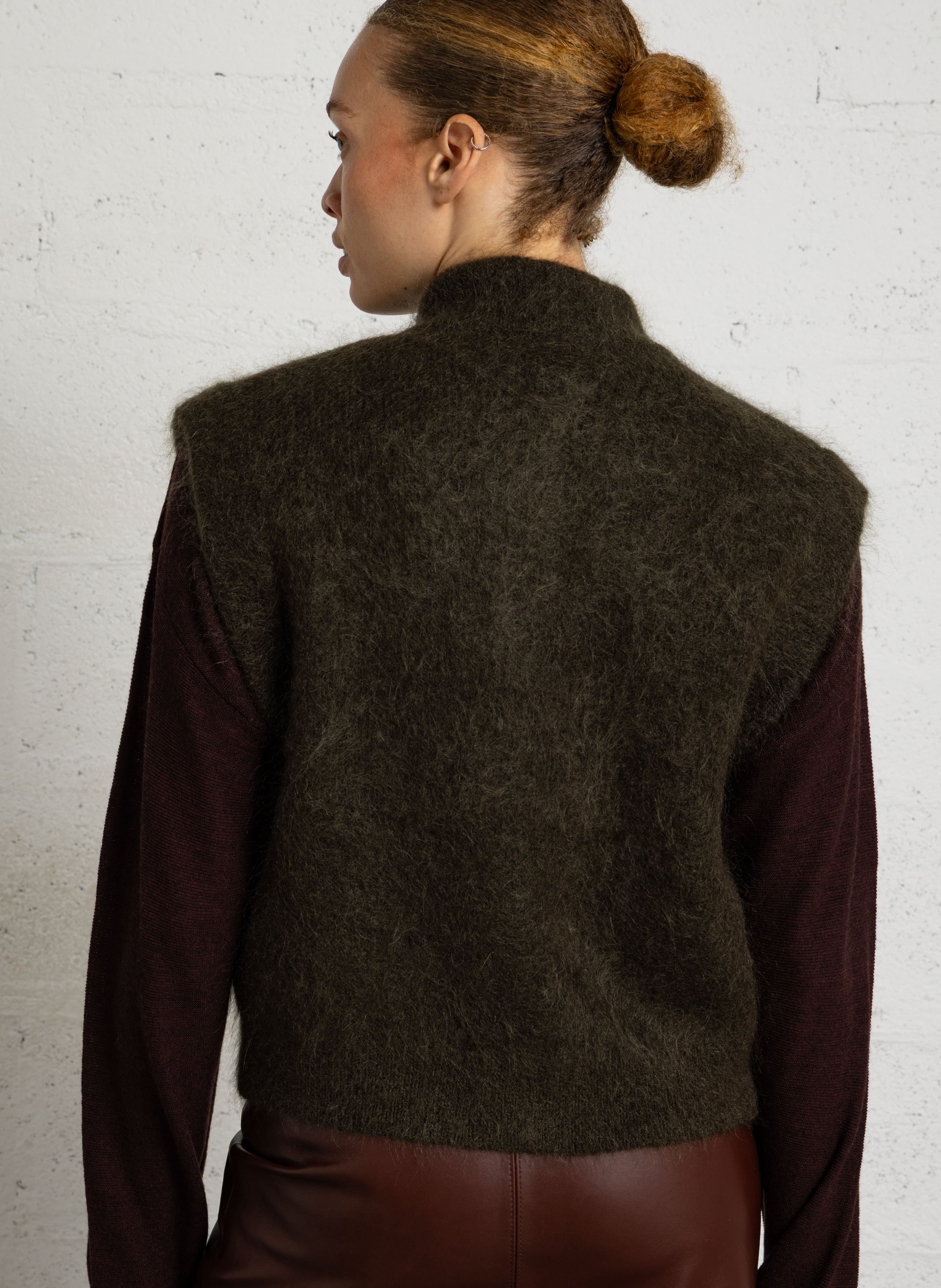 Gilet droit en mohair mélangé MAISON 123 Kaki