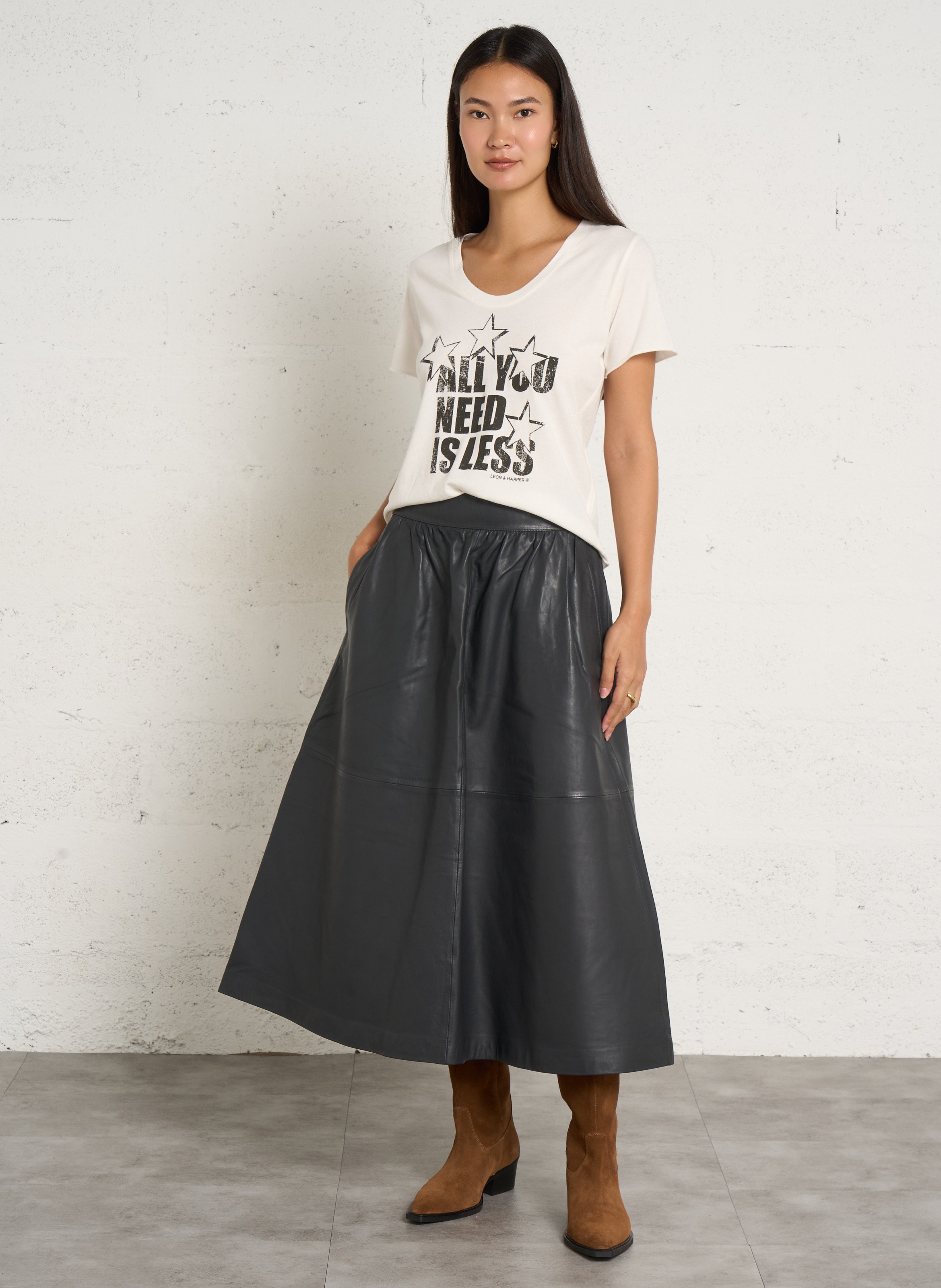 T-shirt van biokatoen met print LEON & HARPER Wit