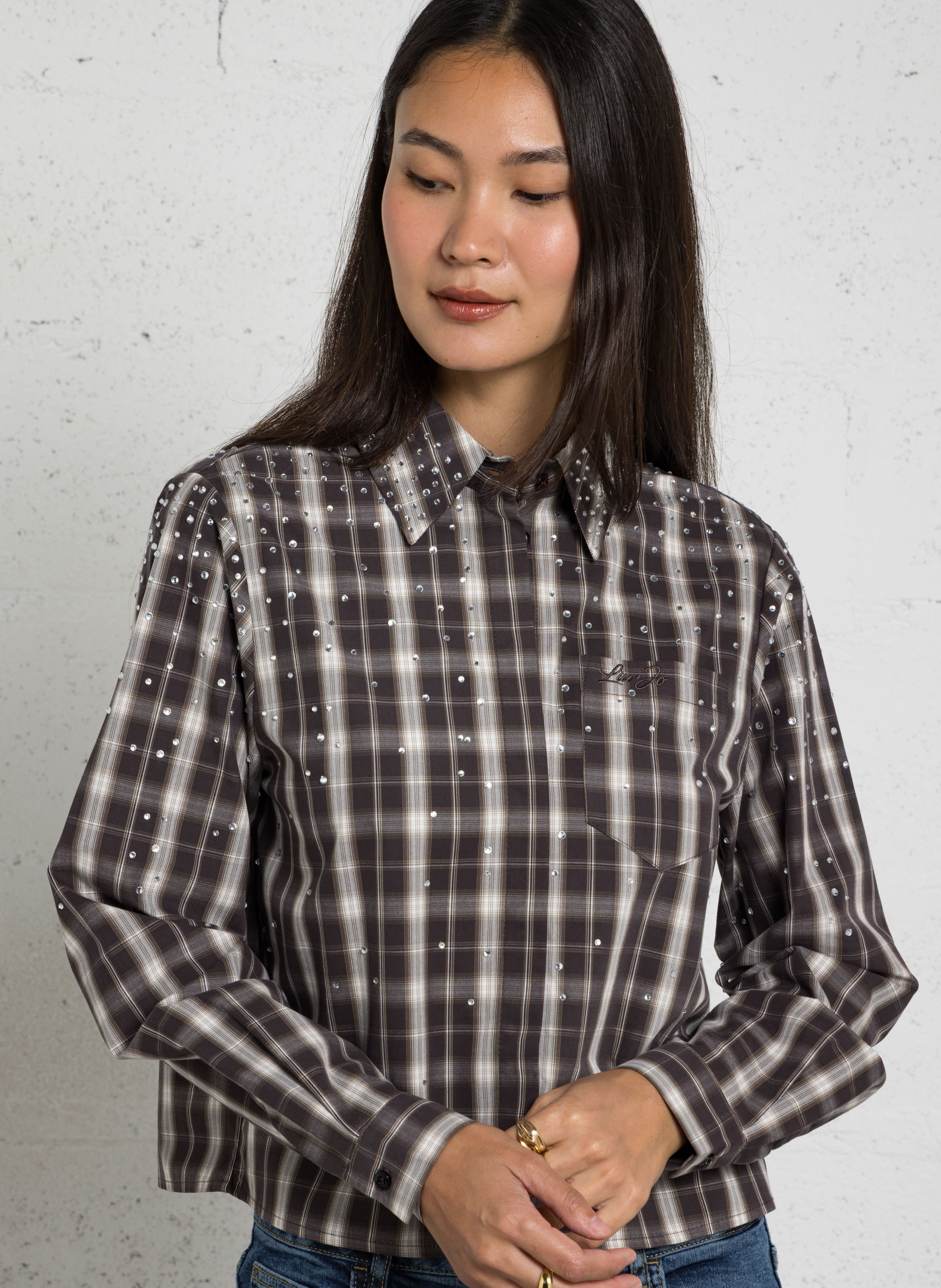Rechte geruite katoenen blouse LIU JO Bruin