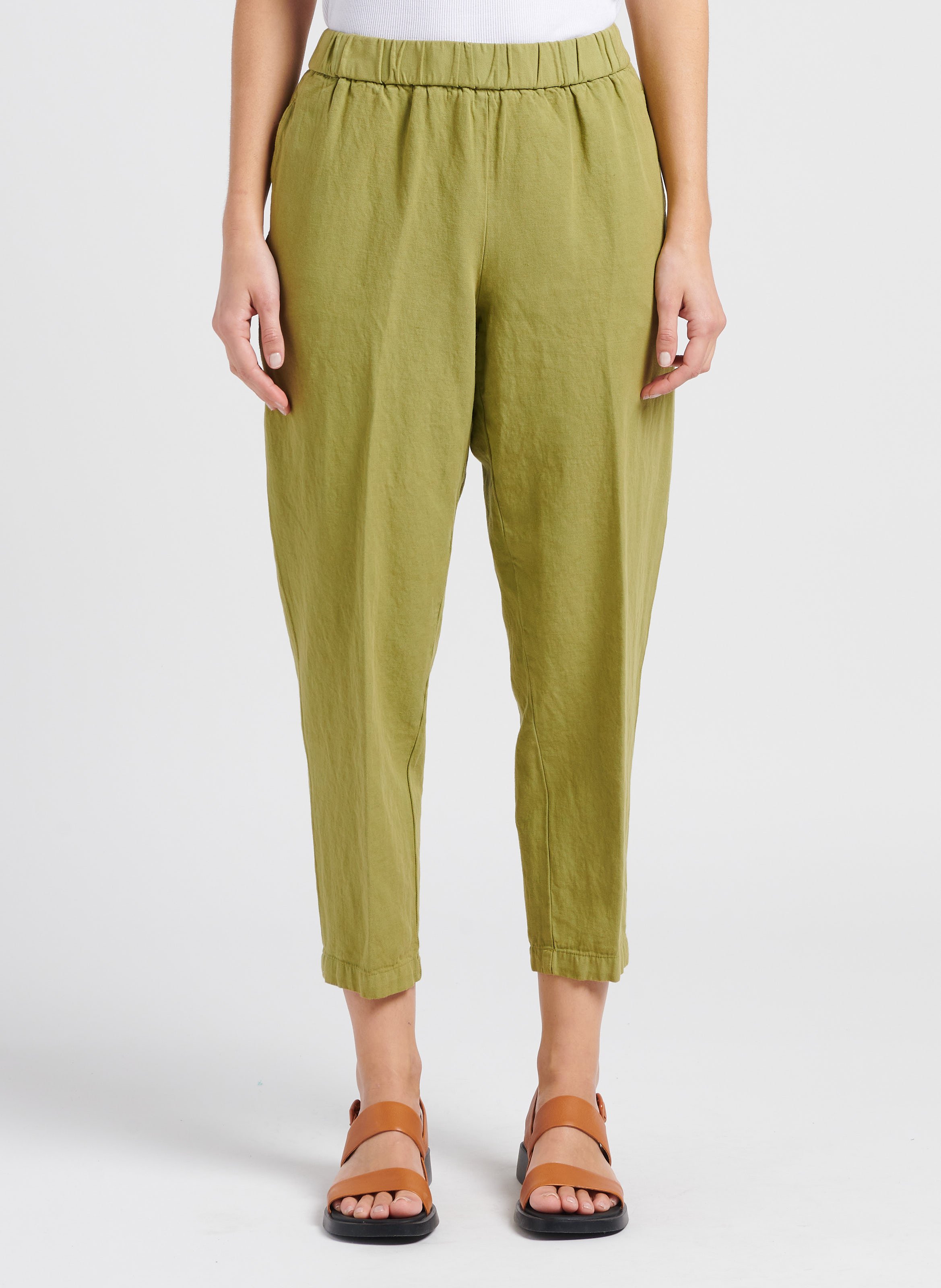 Pantalon carotte en coton et lin  POMANDERE Vert