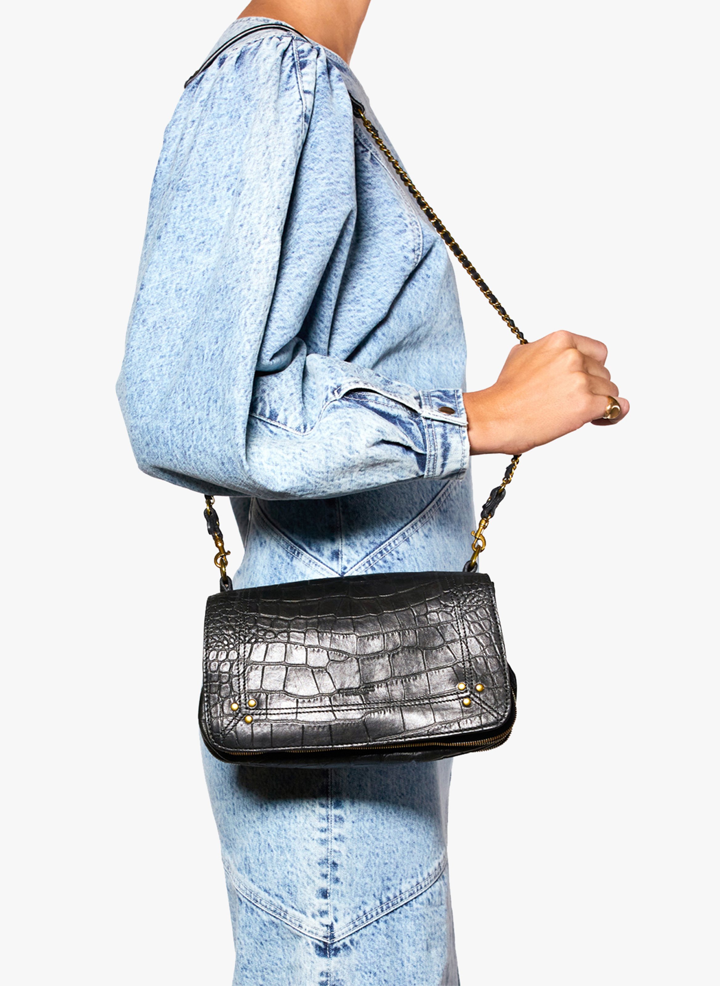 Croc leather shoulder bag JEROME DREYFUSS Black