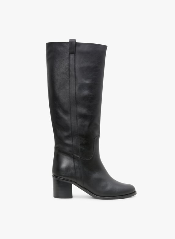 Bottes hautes a talons en cuir Noir