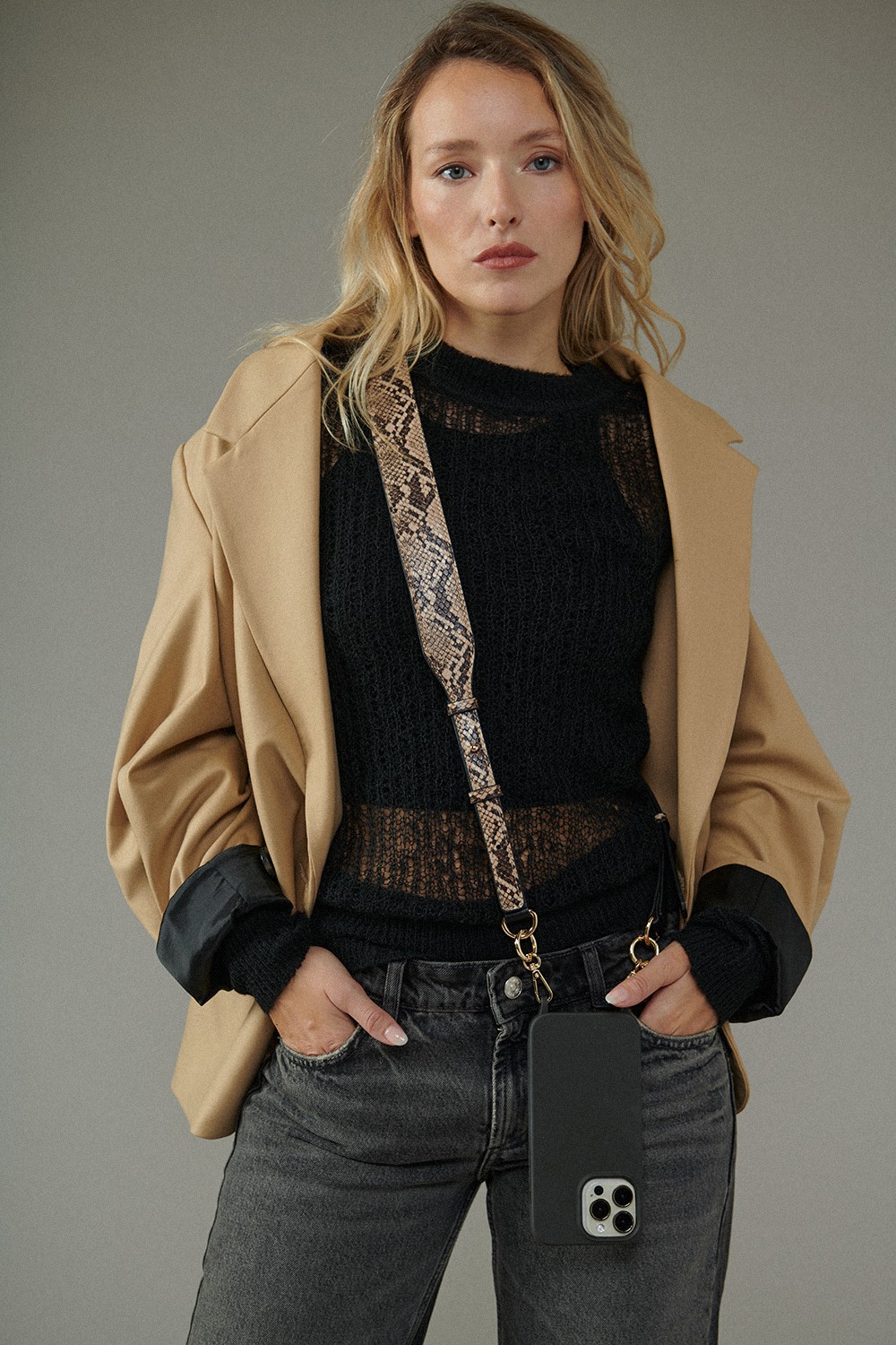 Vegan leather phone strap LA COQUE FRANCAISE Brown