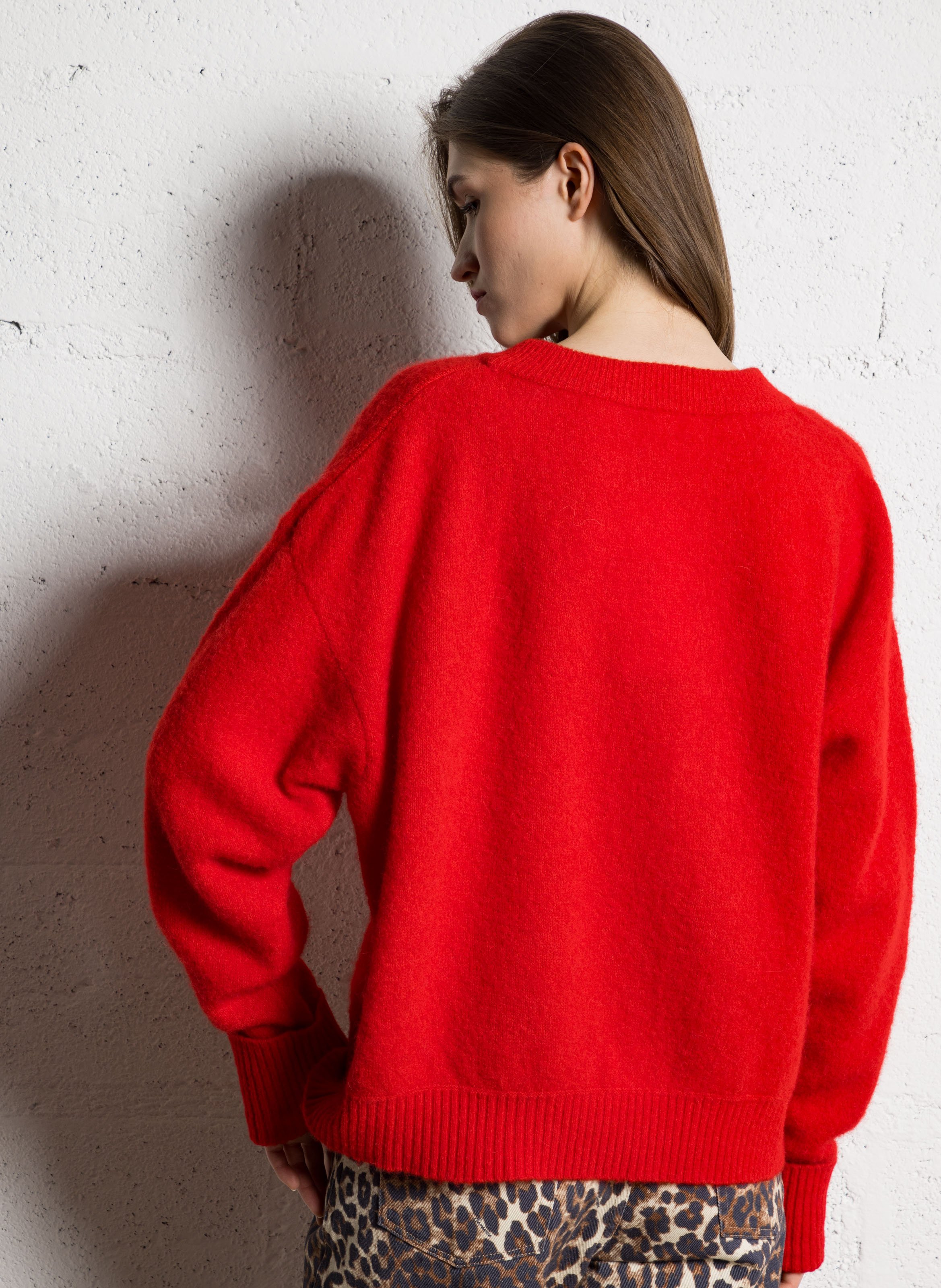 Pull ample col rond en laine mélangée AMERICAN VINTAGE Rouge